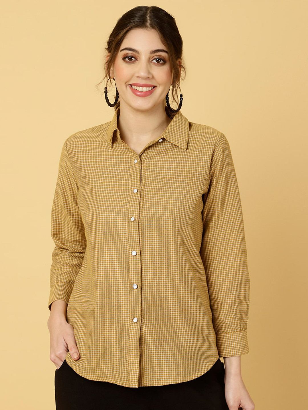

Jaipur Kurti Women Cotton Checked Formal Shirt, Mustard