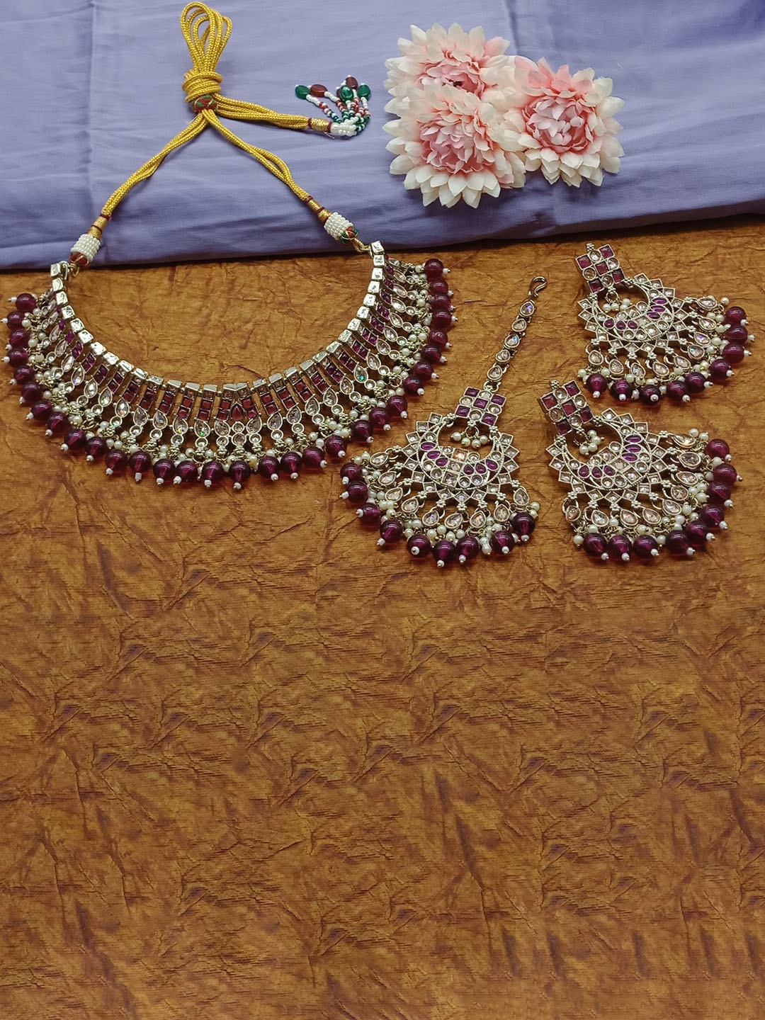 

AASHISH IMITATION Women AD-Studded & Beaded Jewellery Set, Purple