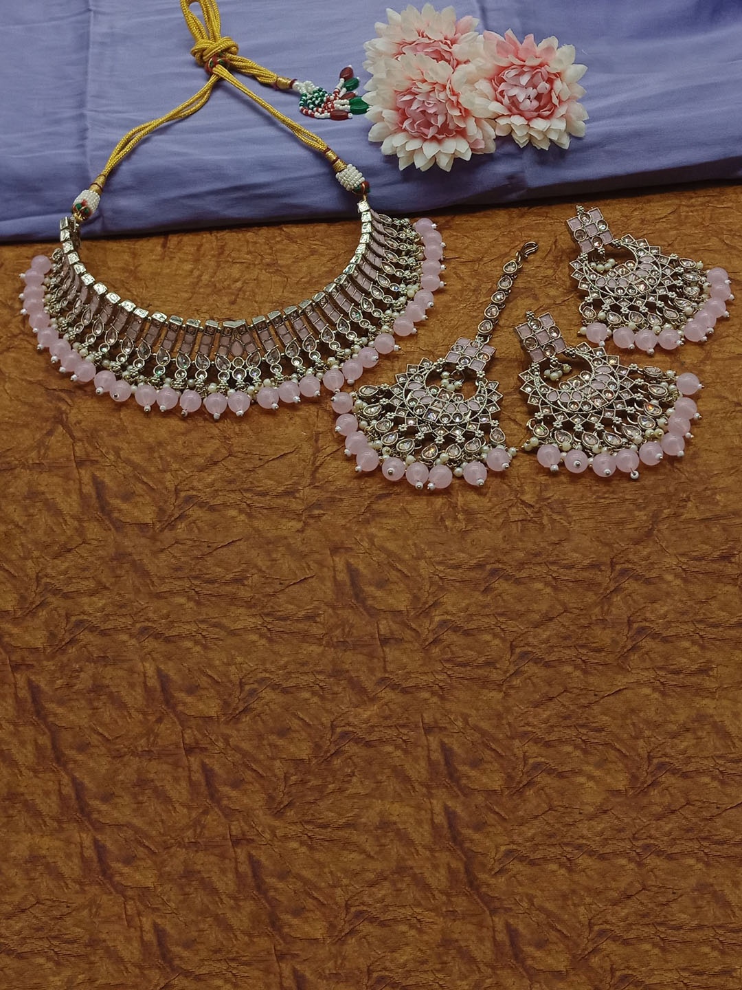 

AASHISH IMITATION AD-Studded & Beaded Jewellery Set, Pink