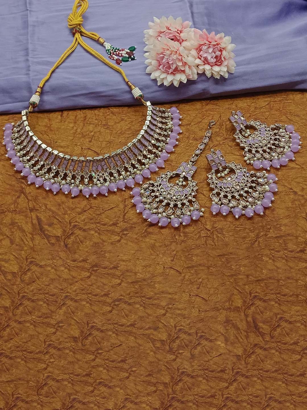 

AASHISH IMITATION Women AD-Studded & Beaded Jewellery Set, Purple