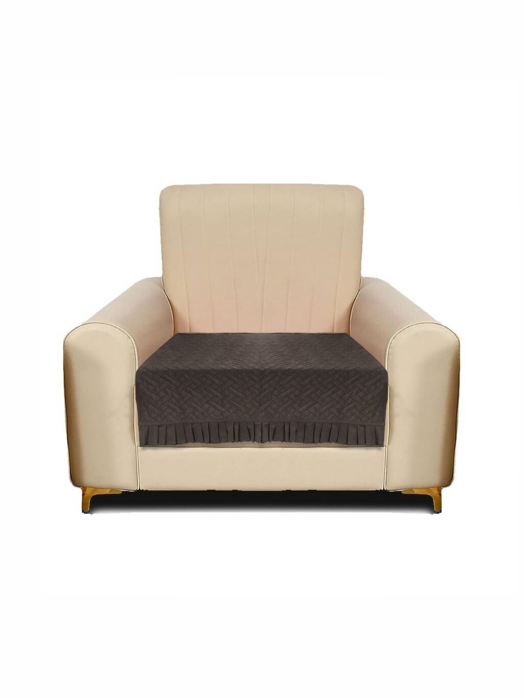 

RRC Brown Velvet 1 Seater Sofa Cover with Frill