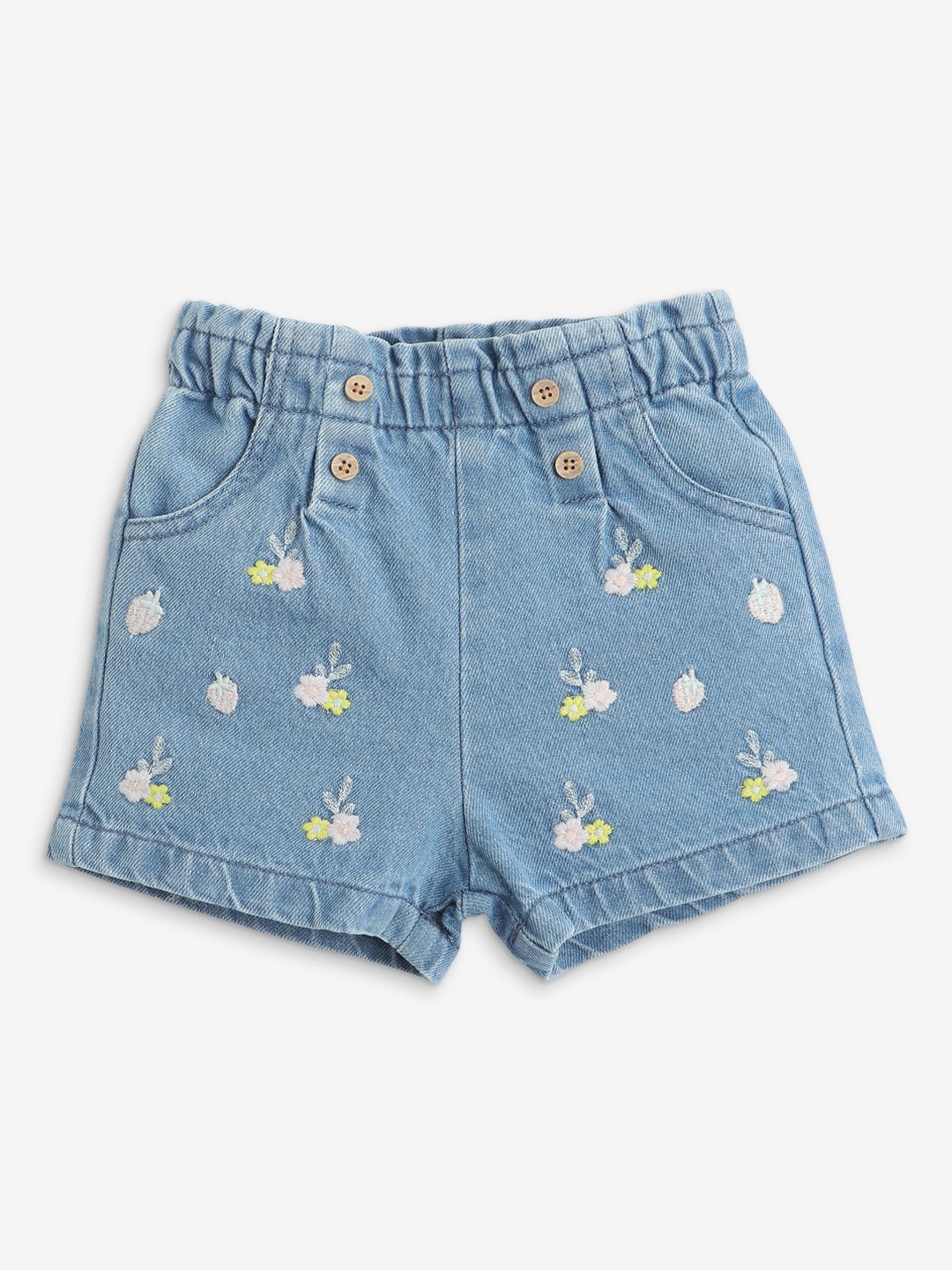

R&B Girls Conversational Embellished Denim Shorts, Blue