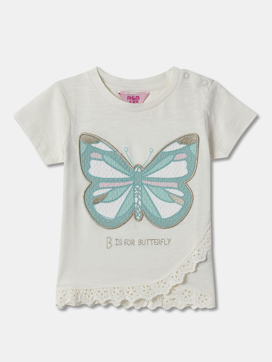 

R&B Girls Applique Graphic Printed Cotton Top, White