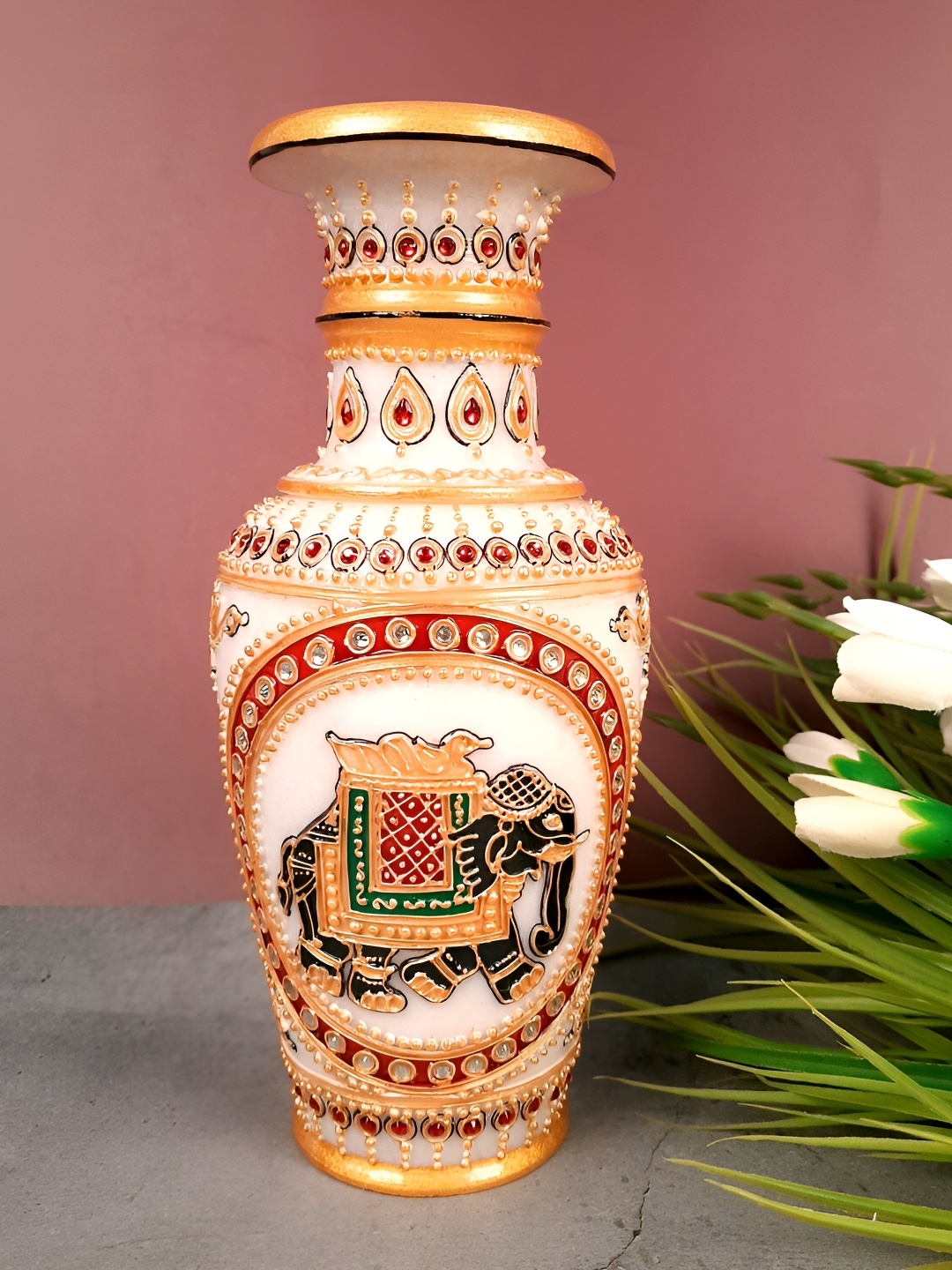 

apka mart White Textured Marble Flower Vase
