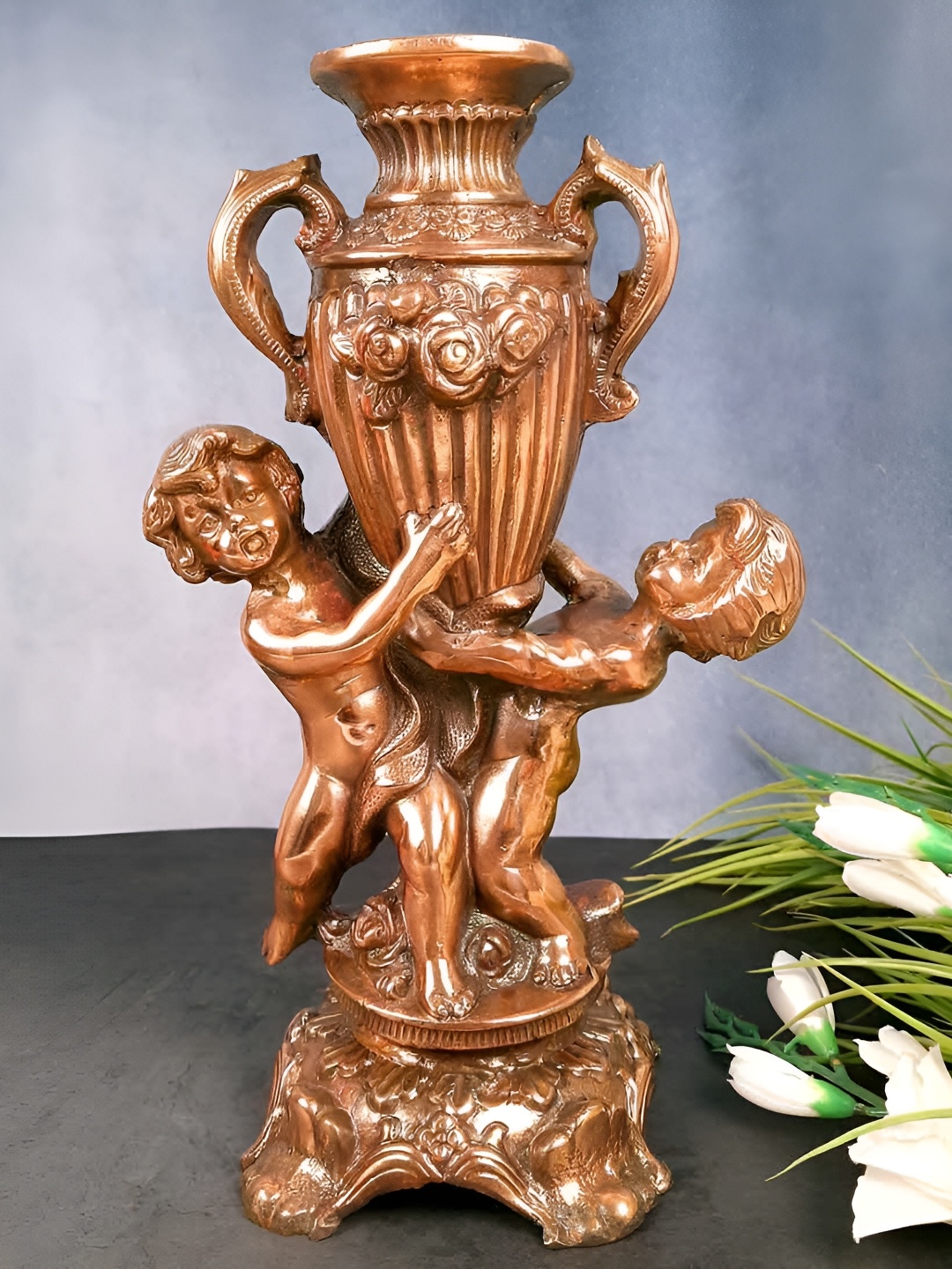 

apka mart Copper Toned Textured Metal Flower Vase