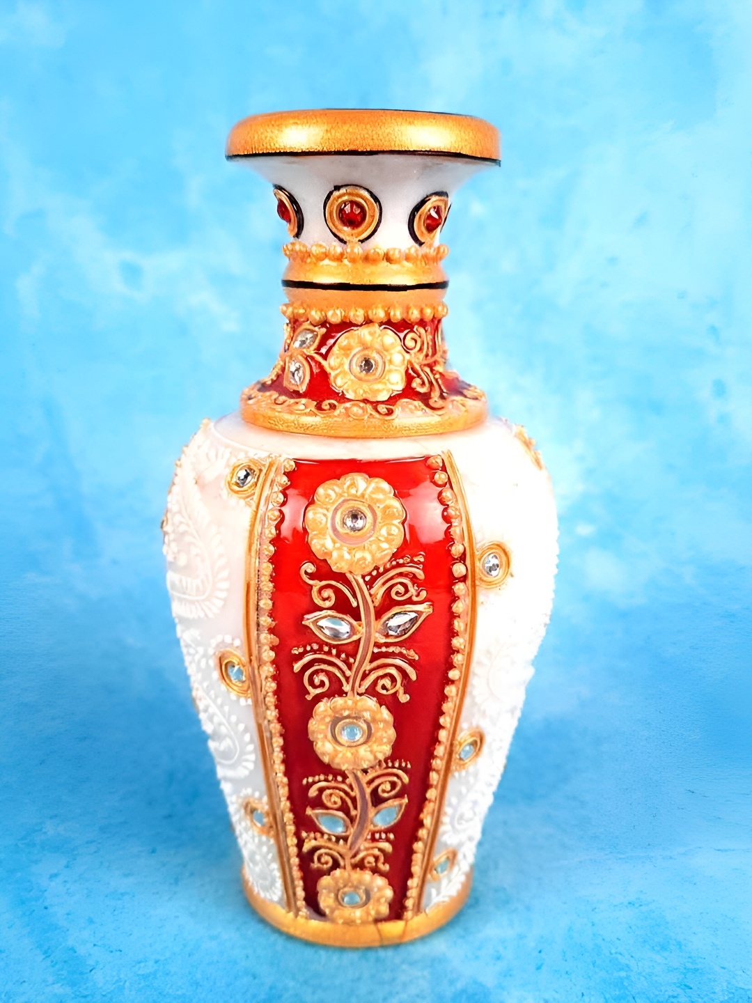 

APKA MART White & Red Printed Ceramic Flower Vase