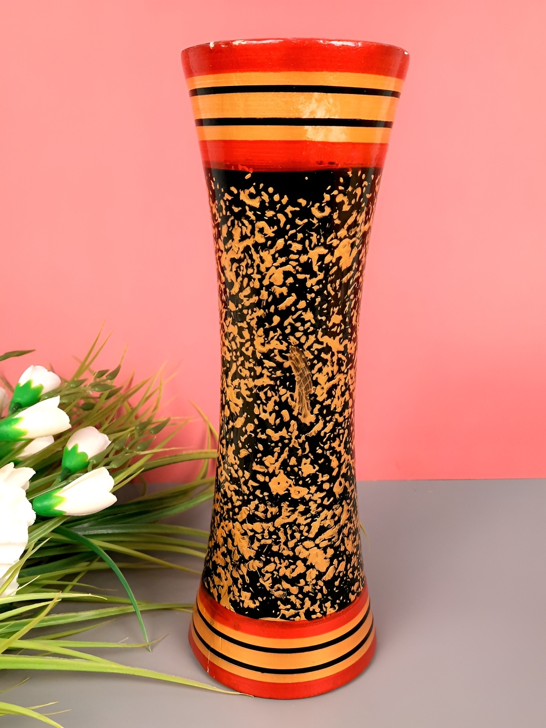 

apka mart Black & Yellow Printed Metal Flower Vase