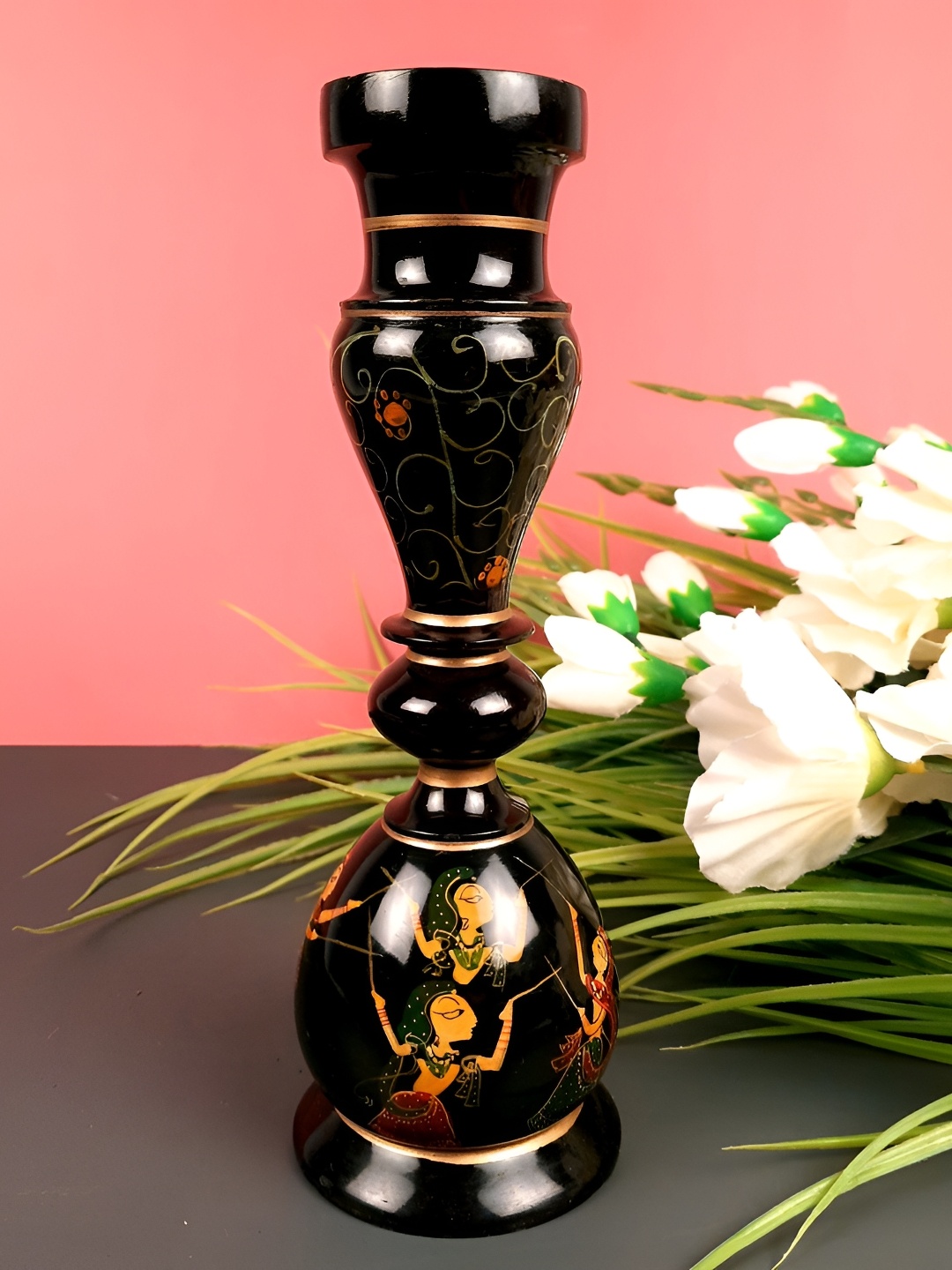 

apka mart Black & Yellow Printed Metal Flower Vase