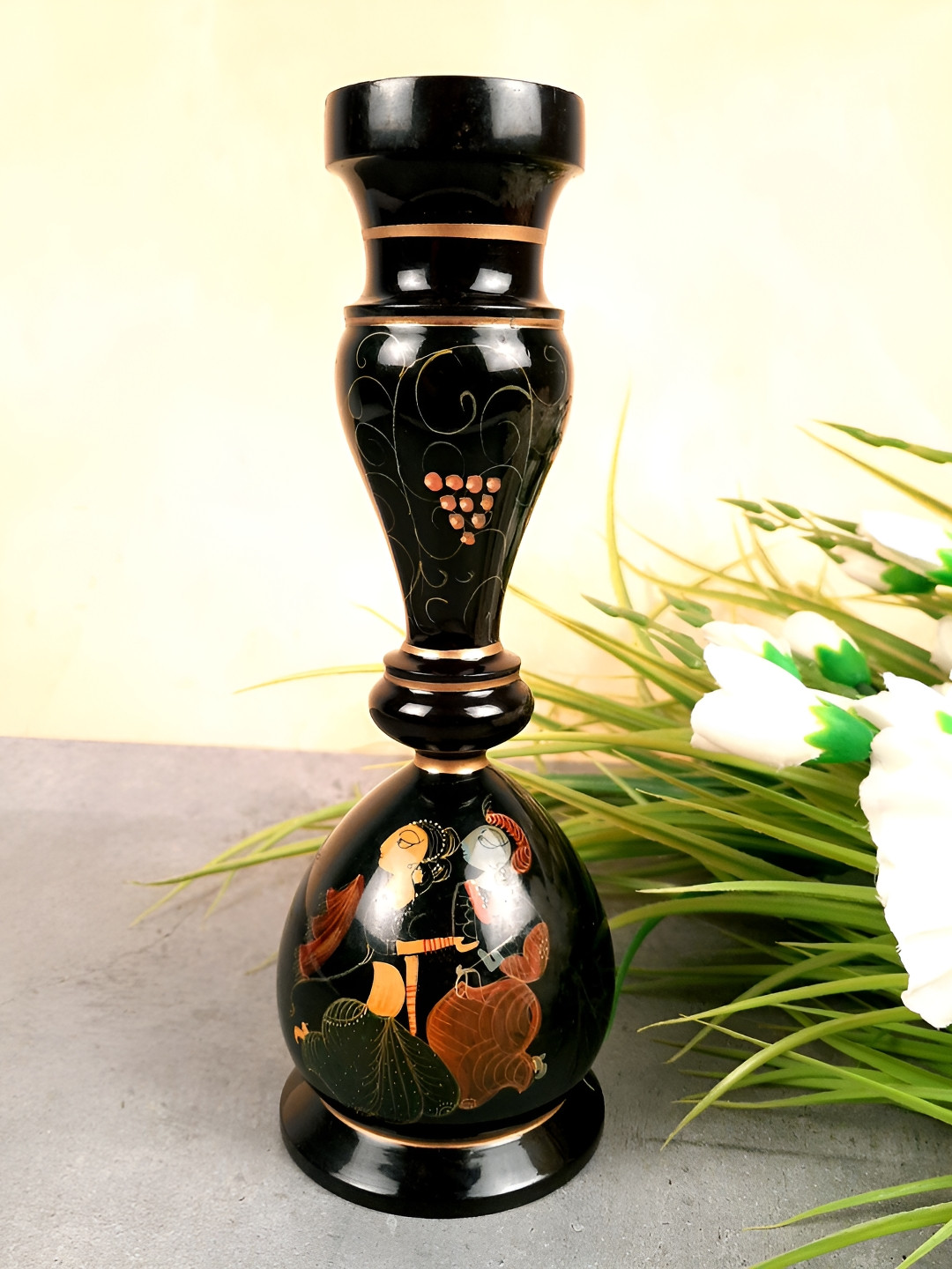 

apka mart Black Printed Wooden Flower Vase
