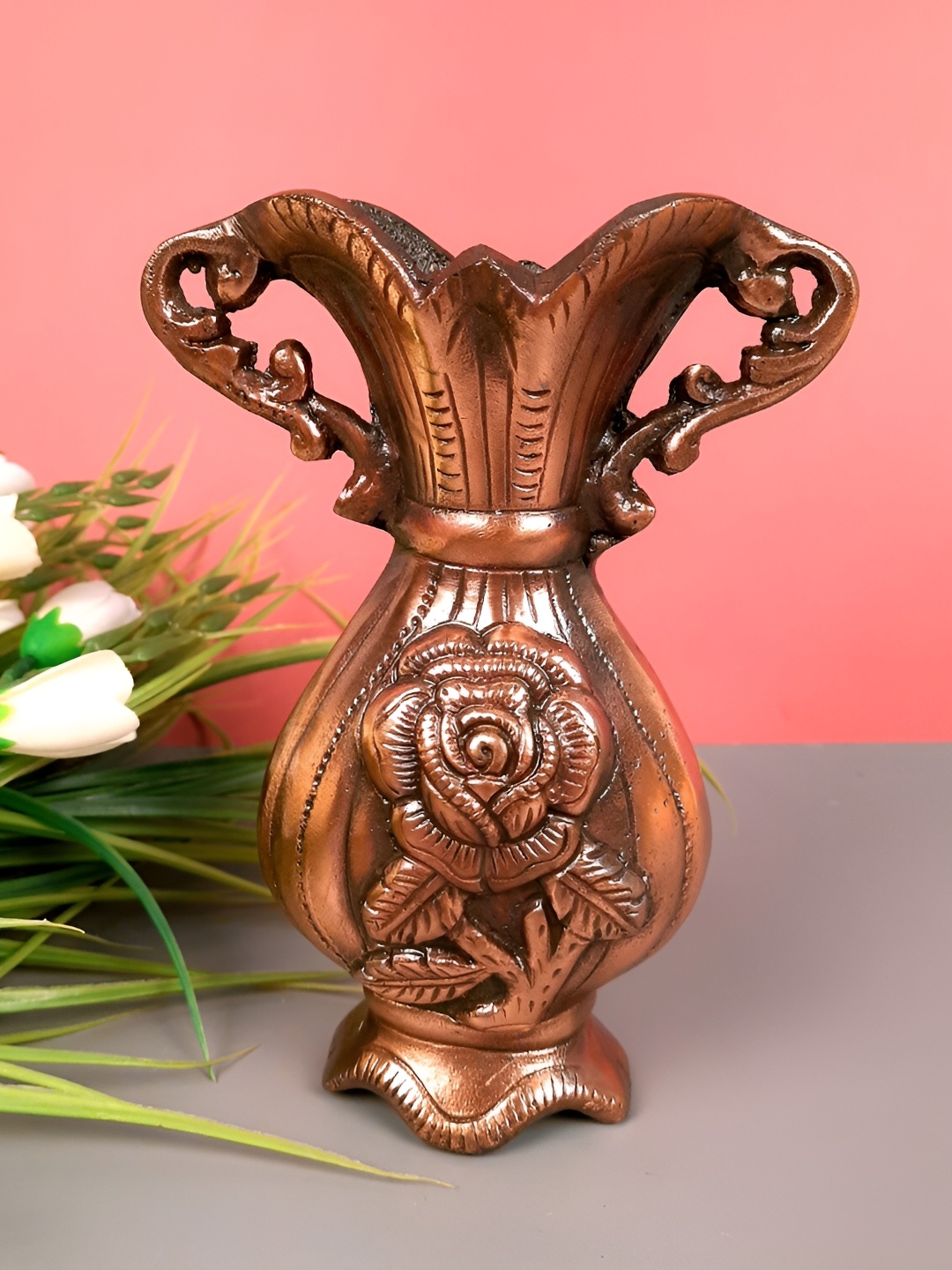 

apka mart Copper Toned Textured Metal Flower Vase