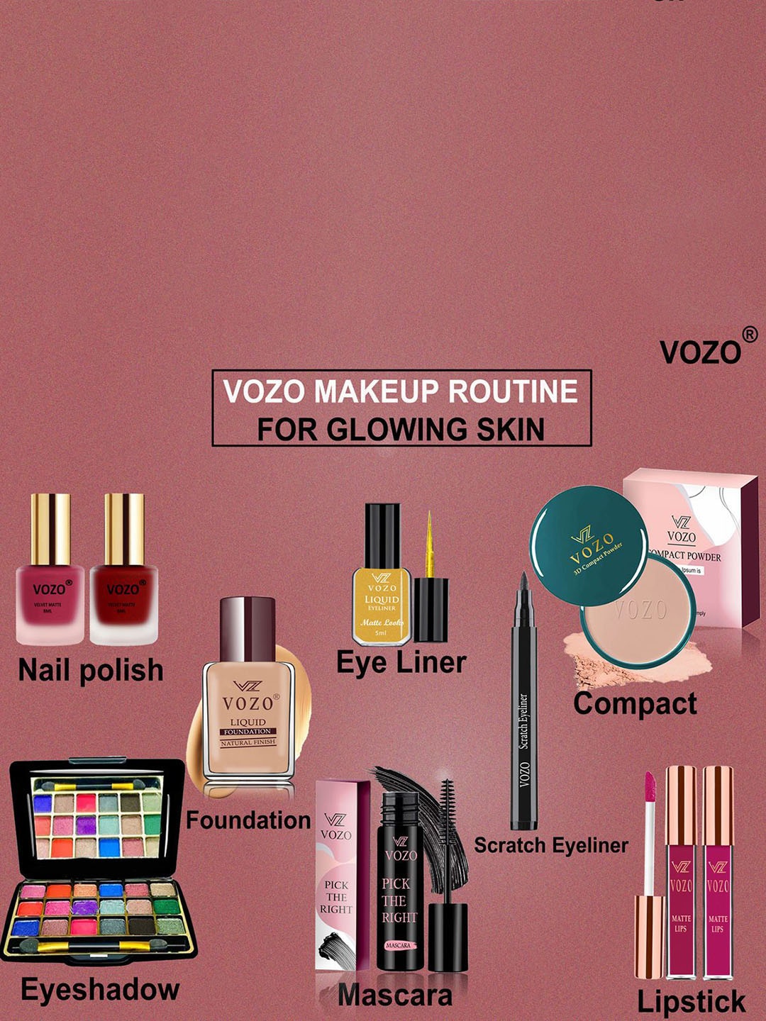 

VOZO Ultimate Glamour Vault 10-Piece Deluxe Makeup Collection For Divine Radiance, Red