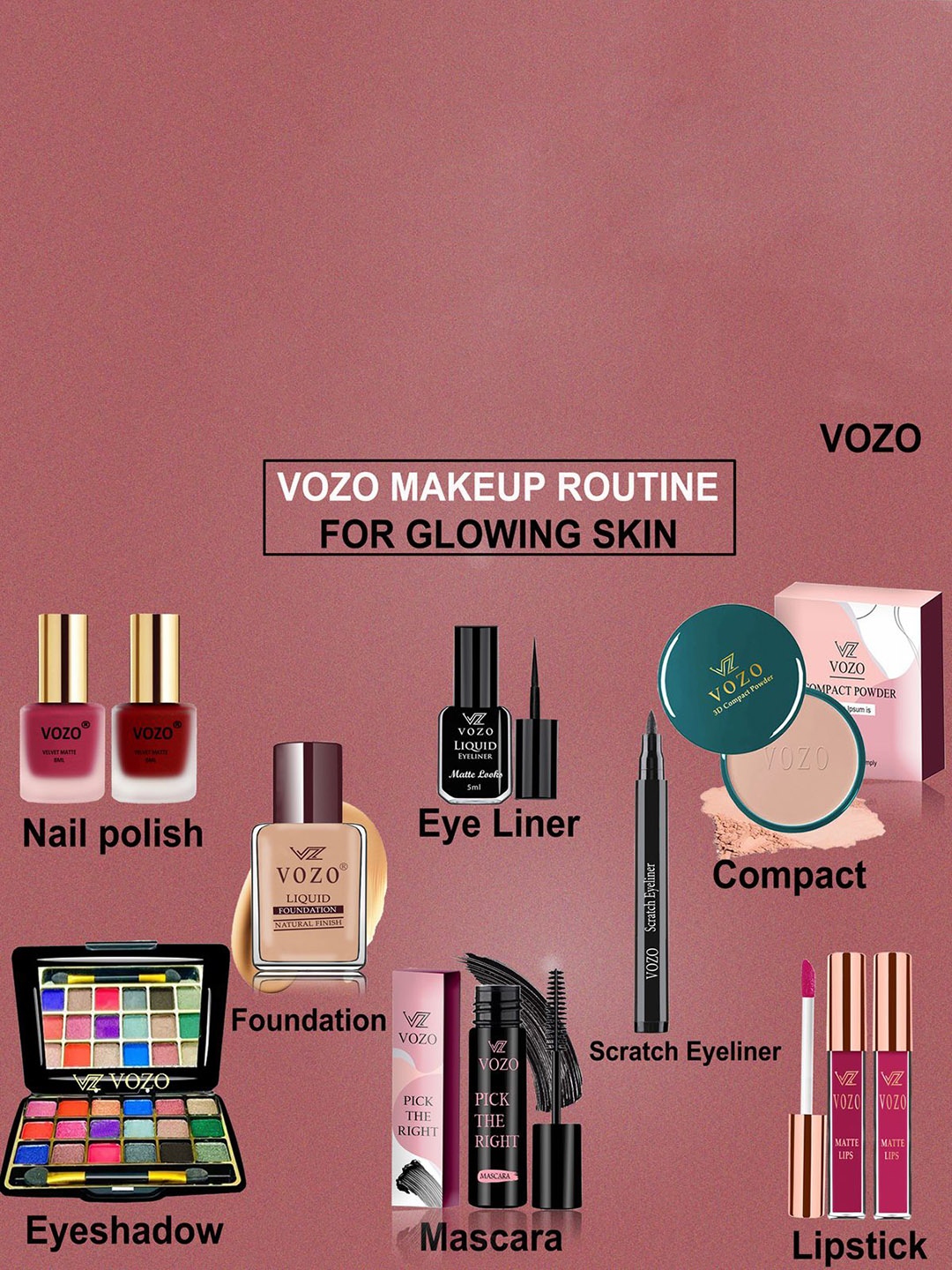 

VOZO Set Of 10 Divine Beauty Vault Makeup Combo, Cream