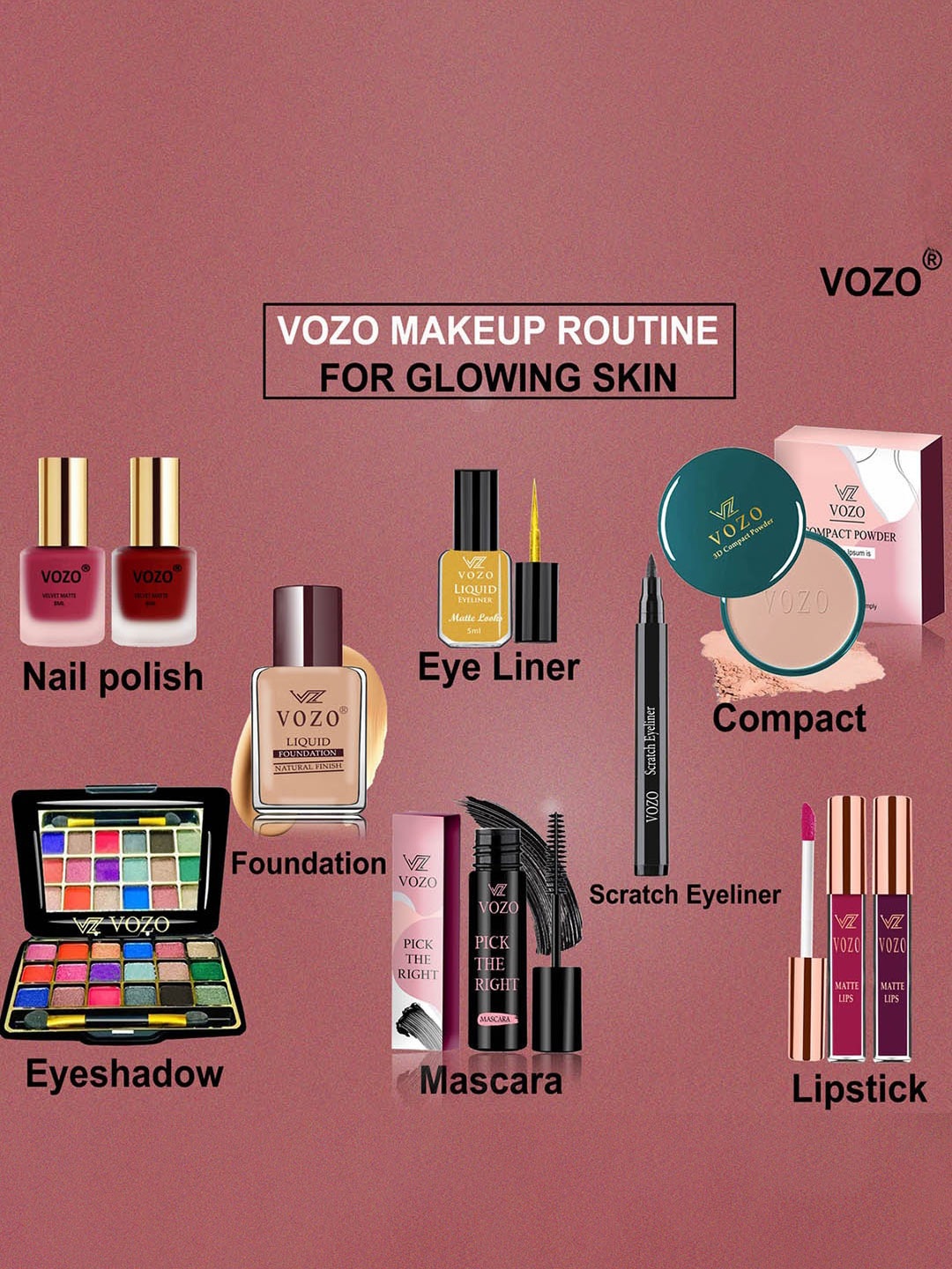 

VOZO Set Of 10 Ultimate Glamour Vault Makeup Combo, Multi