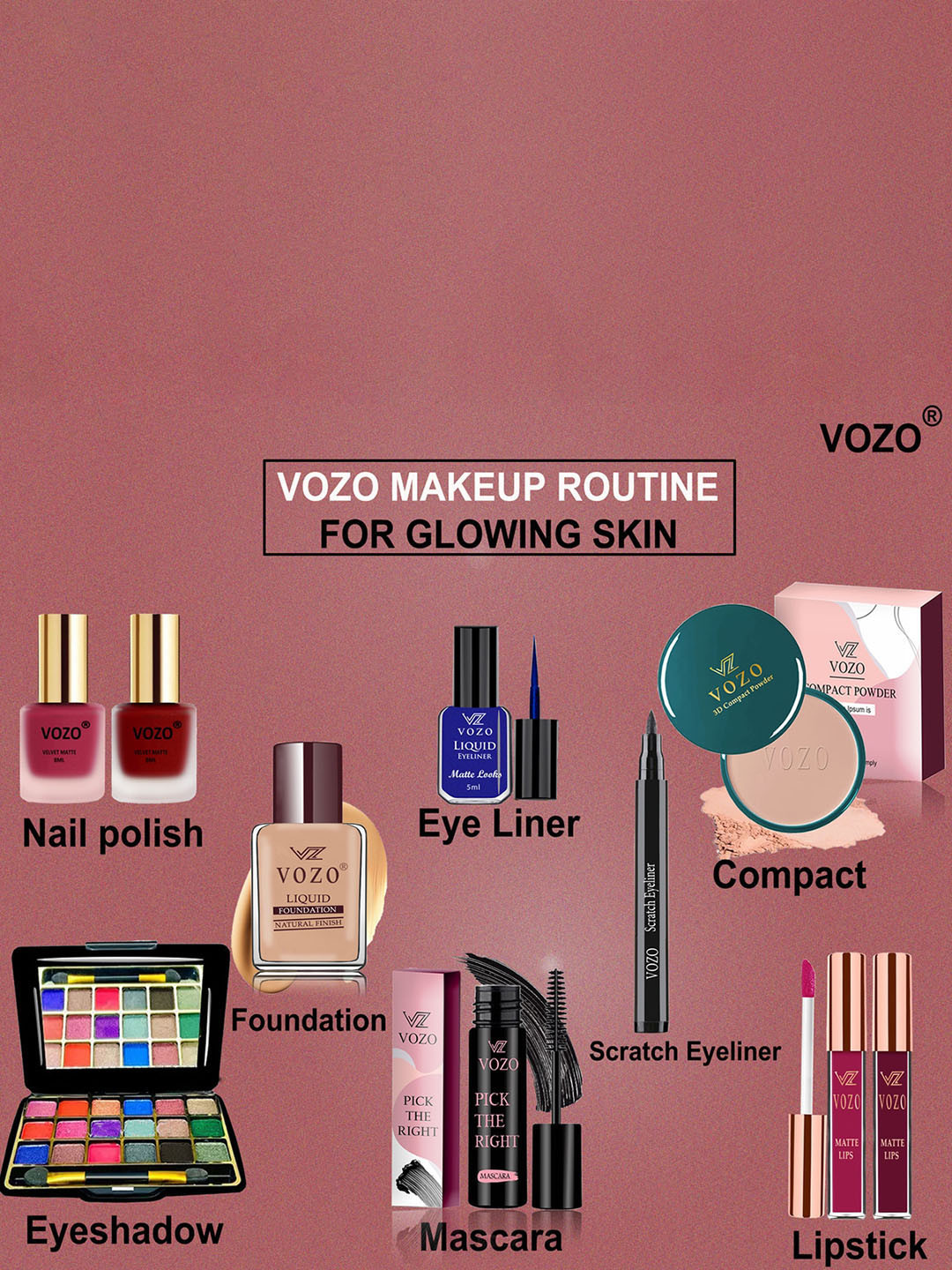 

VOZO Radiant Beauty Brilliance 10-Pcs Deluxe Makeup Kit, Multi