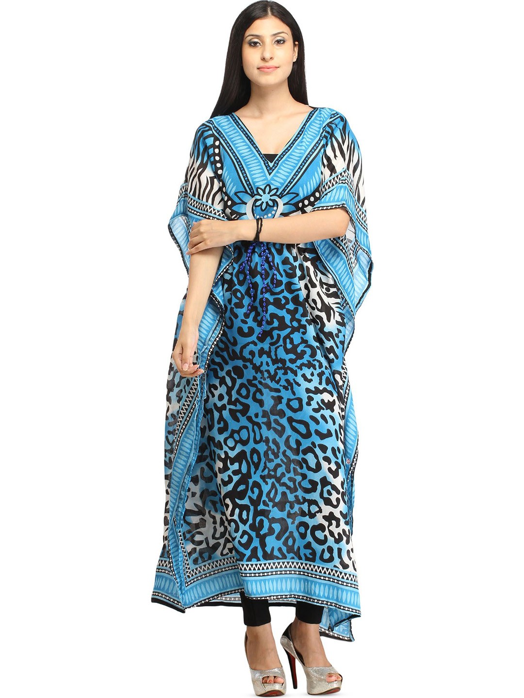 

Exotic India Abstract Printed V-Neck Tunic, Blue
