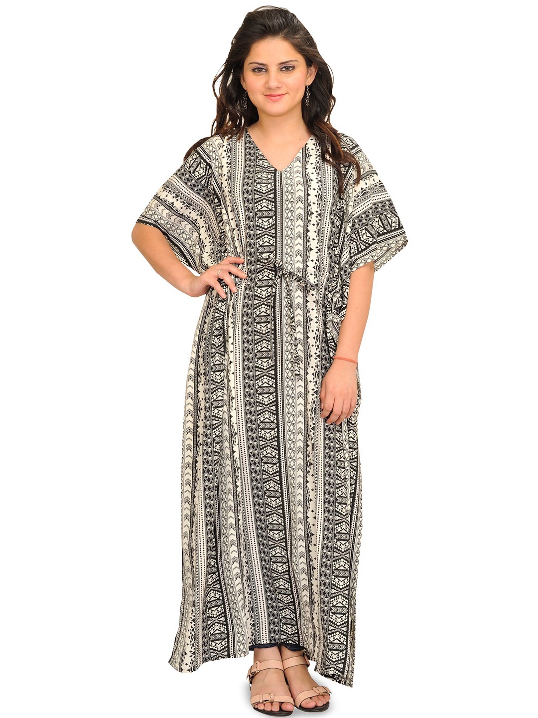 

Exotic India Print Crepe Maxi Dress, Black