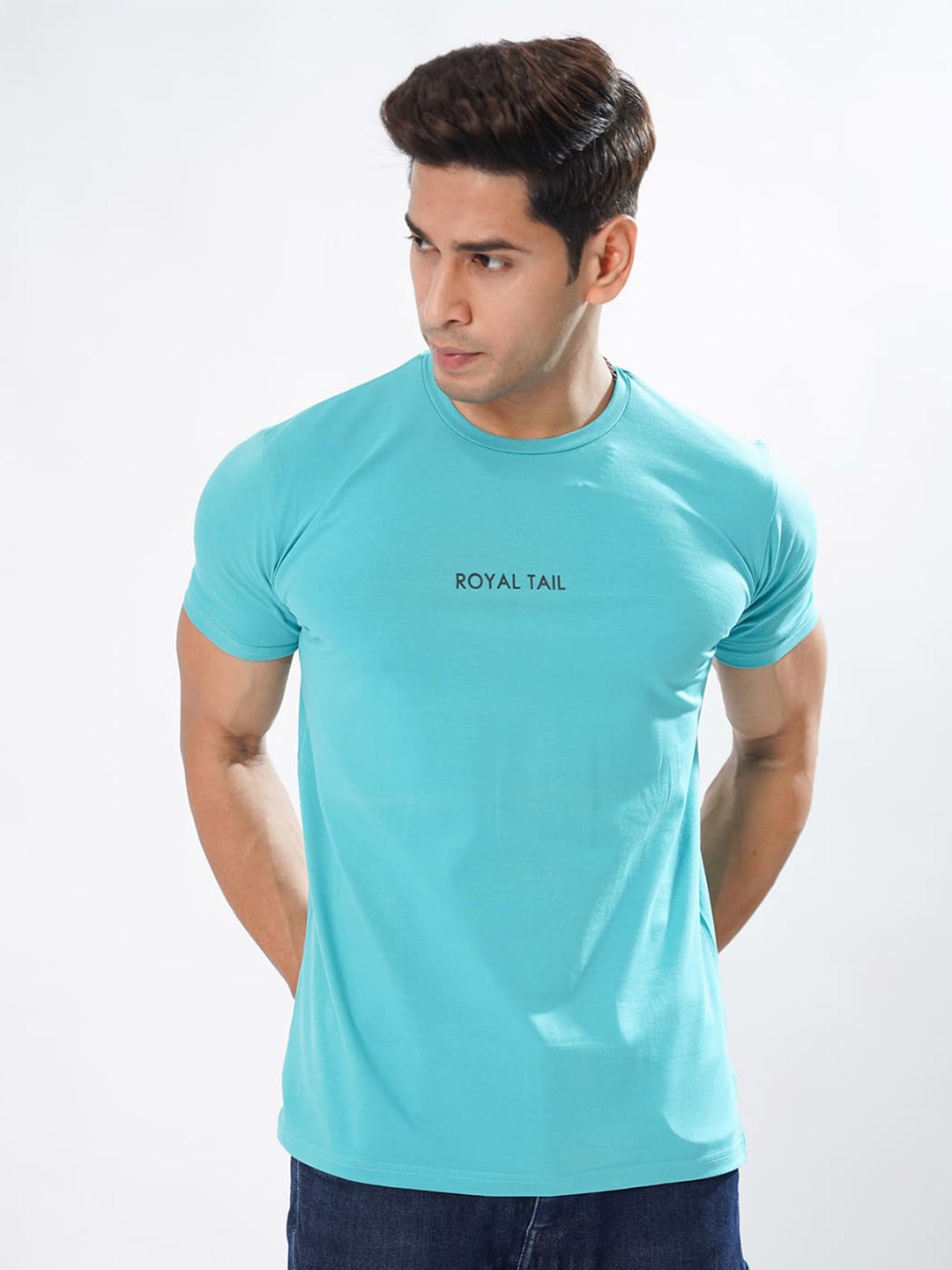 

ROYALTAIL Men Cotton Typography Printed Round Neck T-shirt, Blue