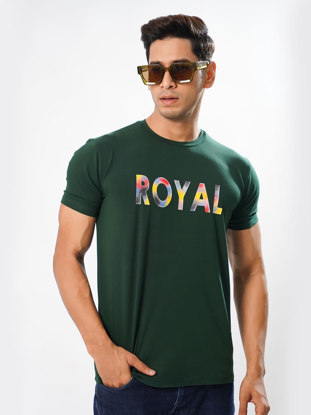 ROYALTAIL Men Printed Round Neck T-shirt, Green