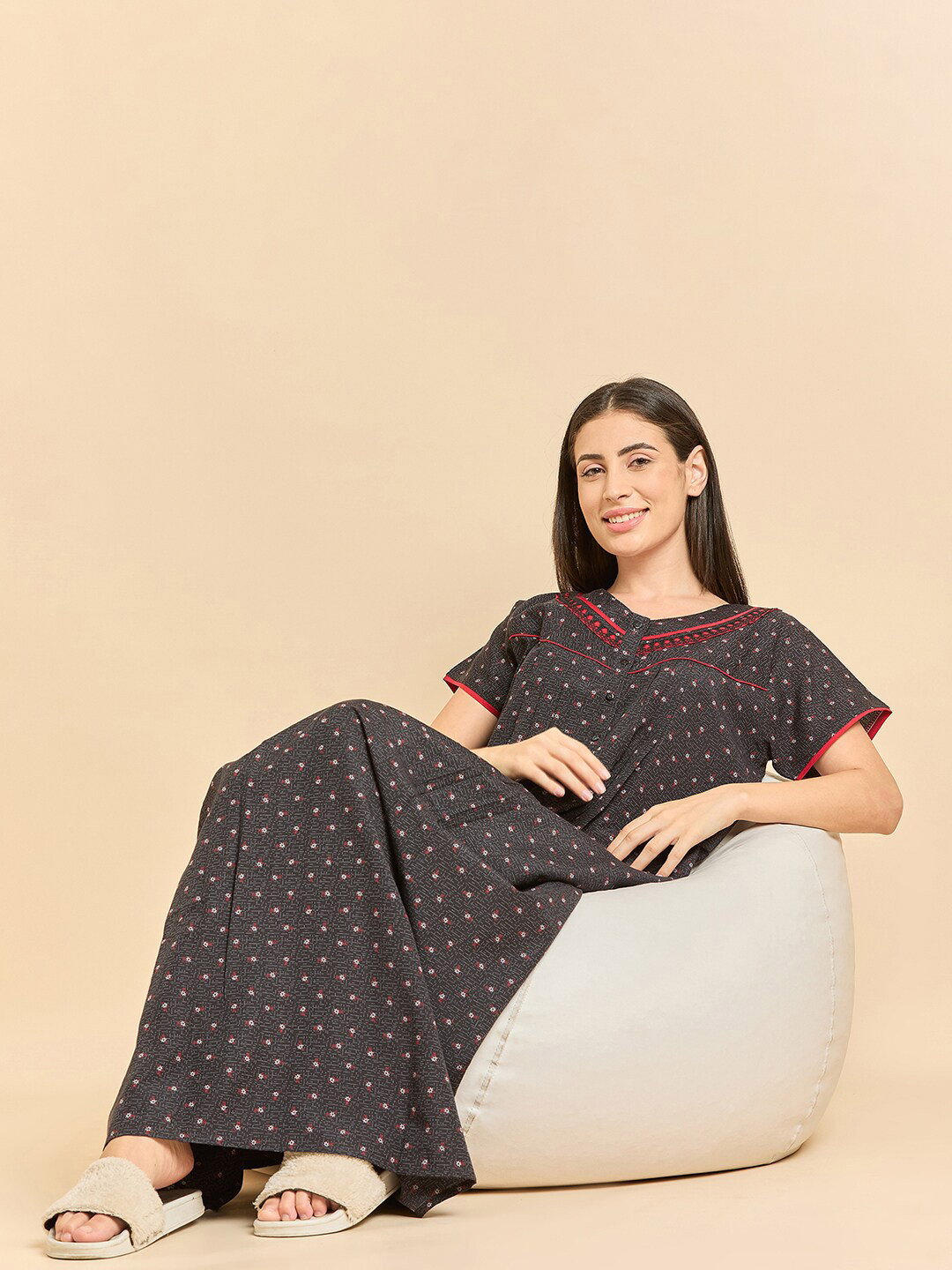 

Sweet Dreams Printed Pure Cotton Maxi Nightdress, Black