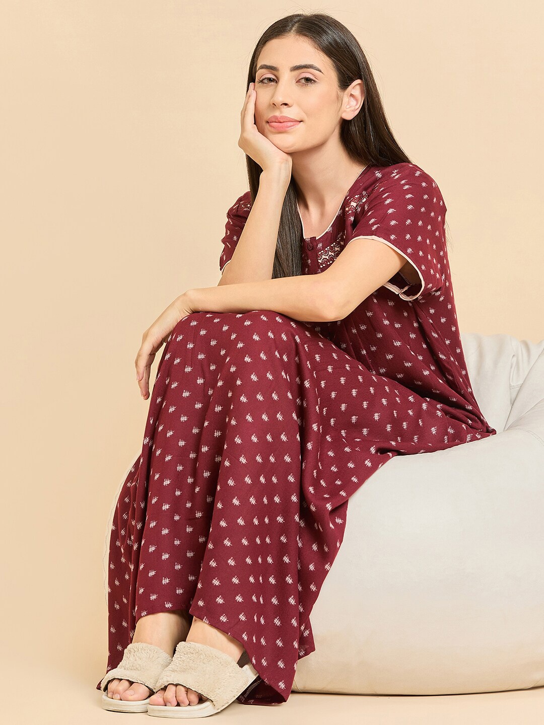 

Sweet Dreams Printed Maxi Nightdress, Maroon