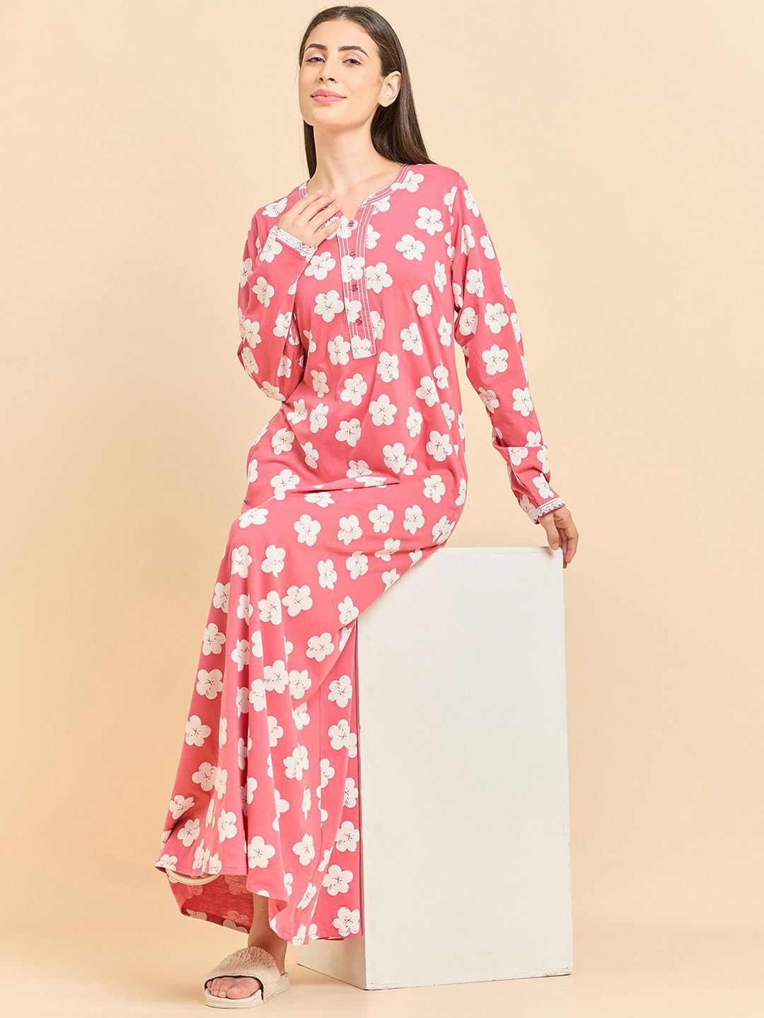 

Sweet Dreams Floral Printed Pure Cotton Maxi Nightdress, Pink