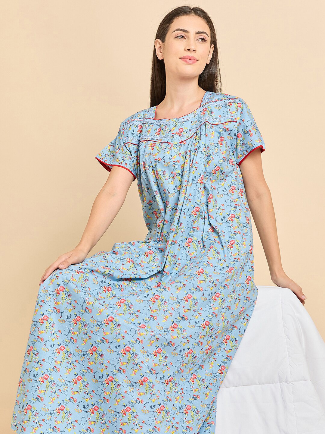 

Sweet Dreams Floral Printed Pure Cotton Maxi Nightdress, Blue