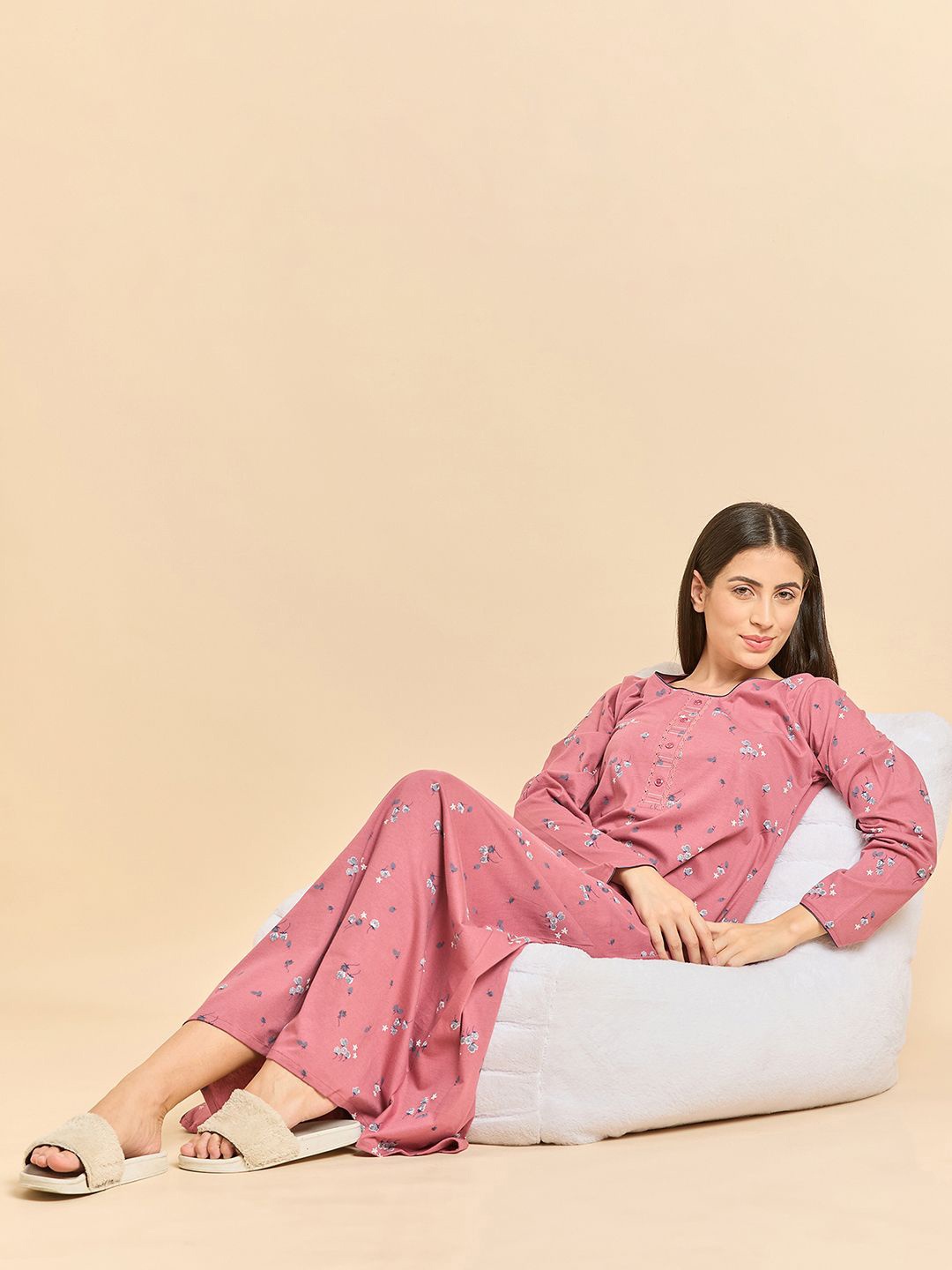

Sweet Dreams Floral Printed Pure Cotton Maxi Nightdress, Pink