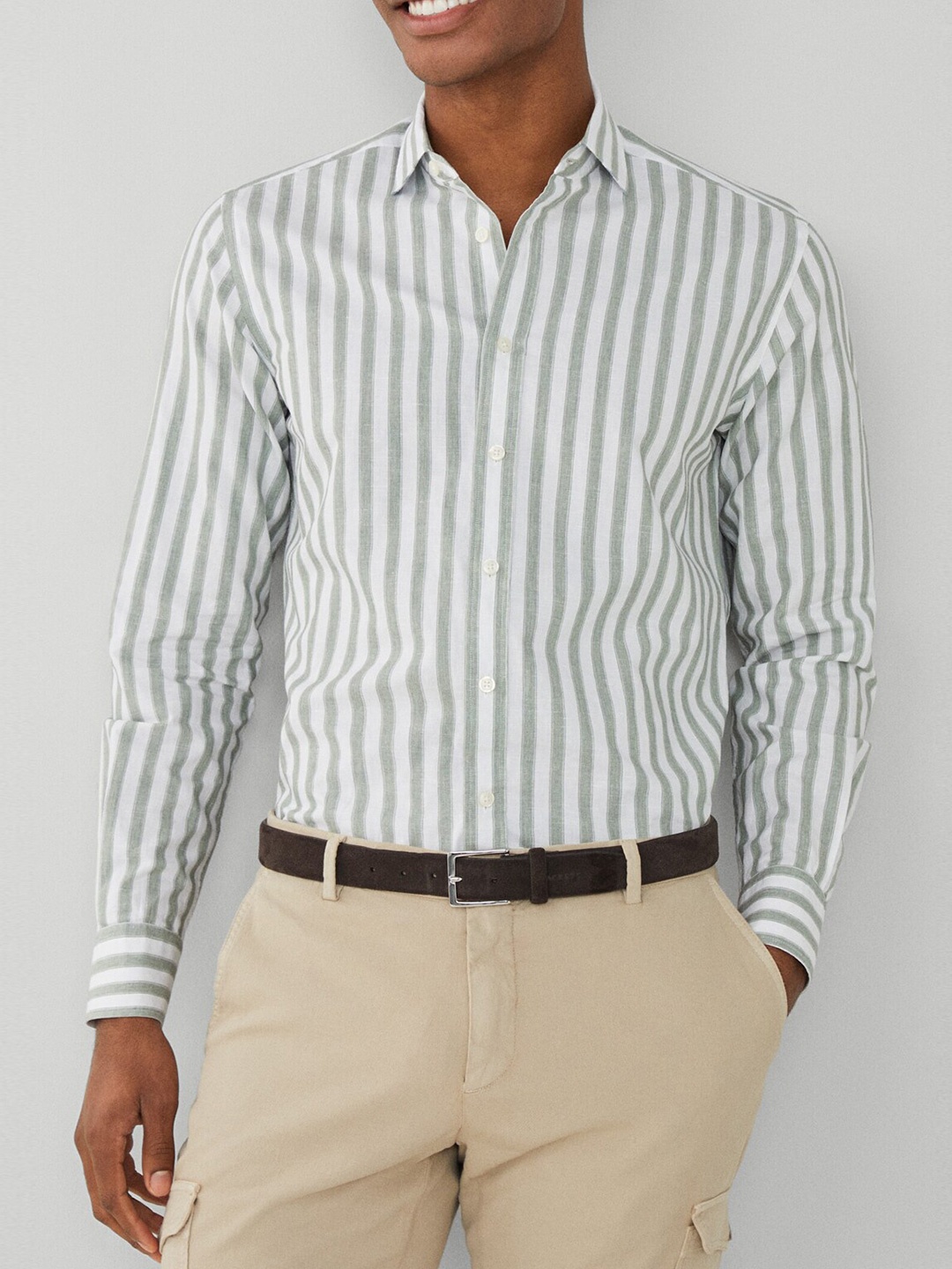 

HACKETT LONDON Cotton Striped Casual Shirt, Green