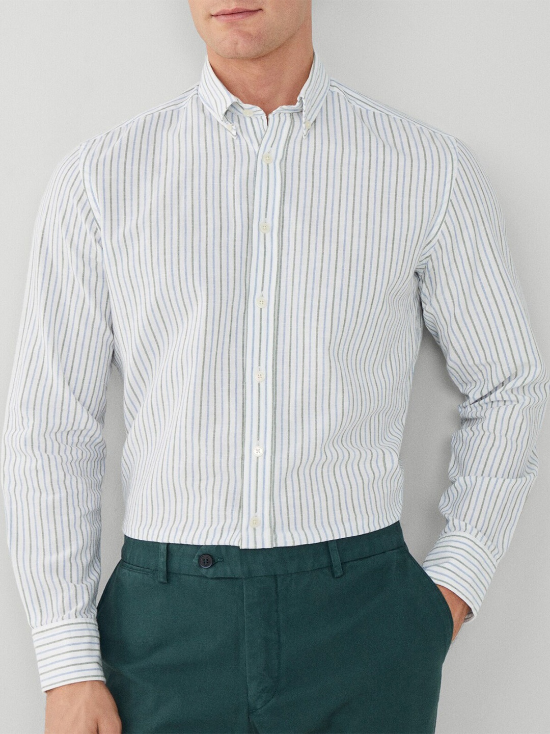 

HACKETT LONDON Botton-Down Collar Cotton Striped Formal Shirt, Blue
