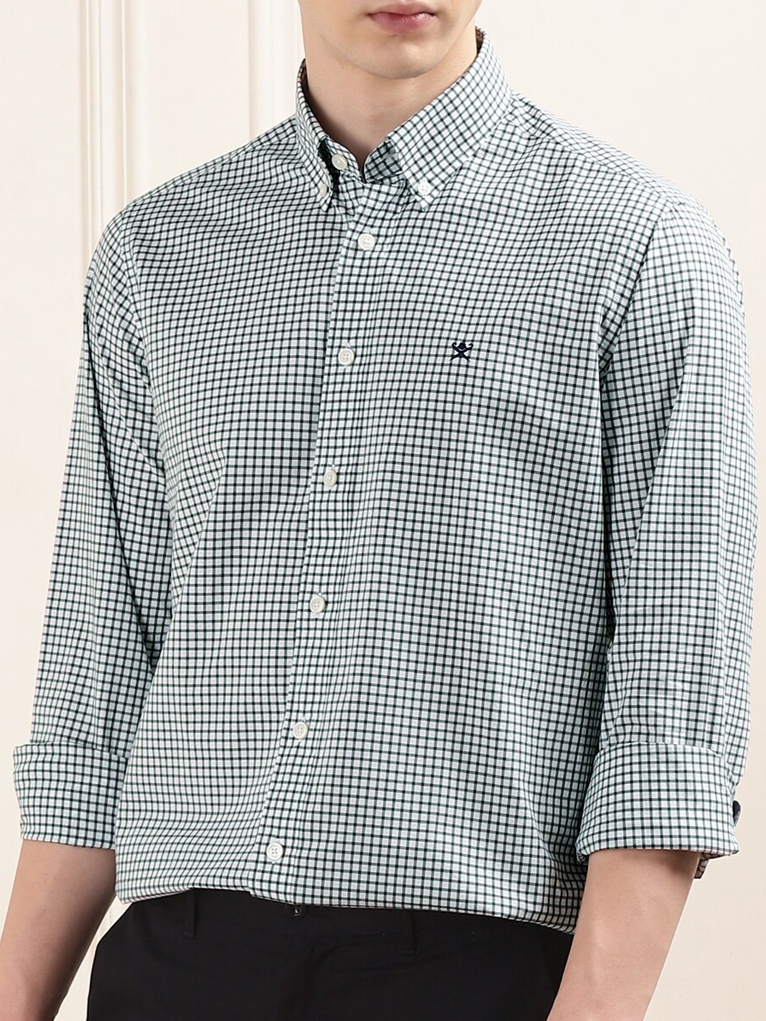 

HACKETT LONDON Gingham Checks Cotton Checked Formal Shirt, Green