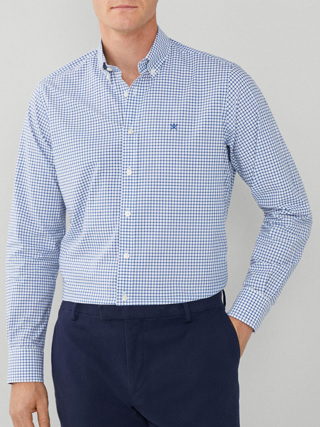 

HACKETT LONDON Gingham Checks Cotton Checked Formal Shirt, Blue