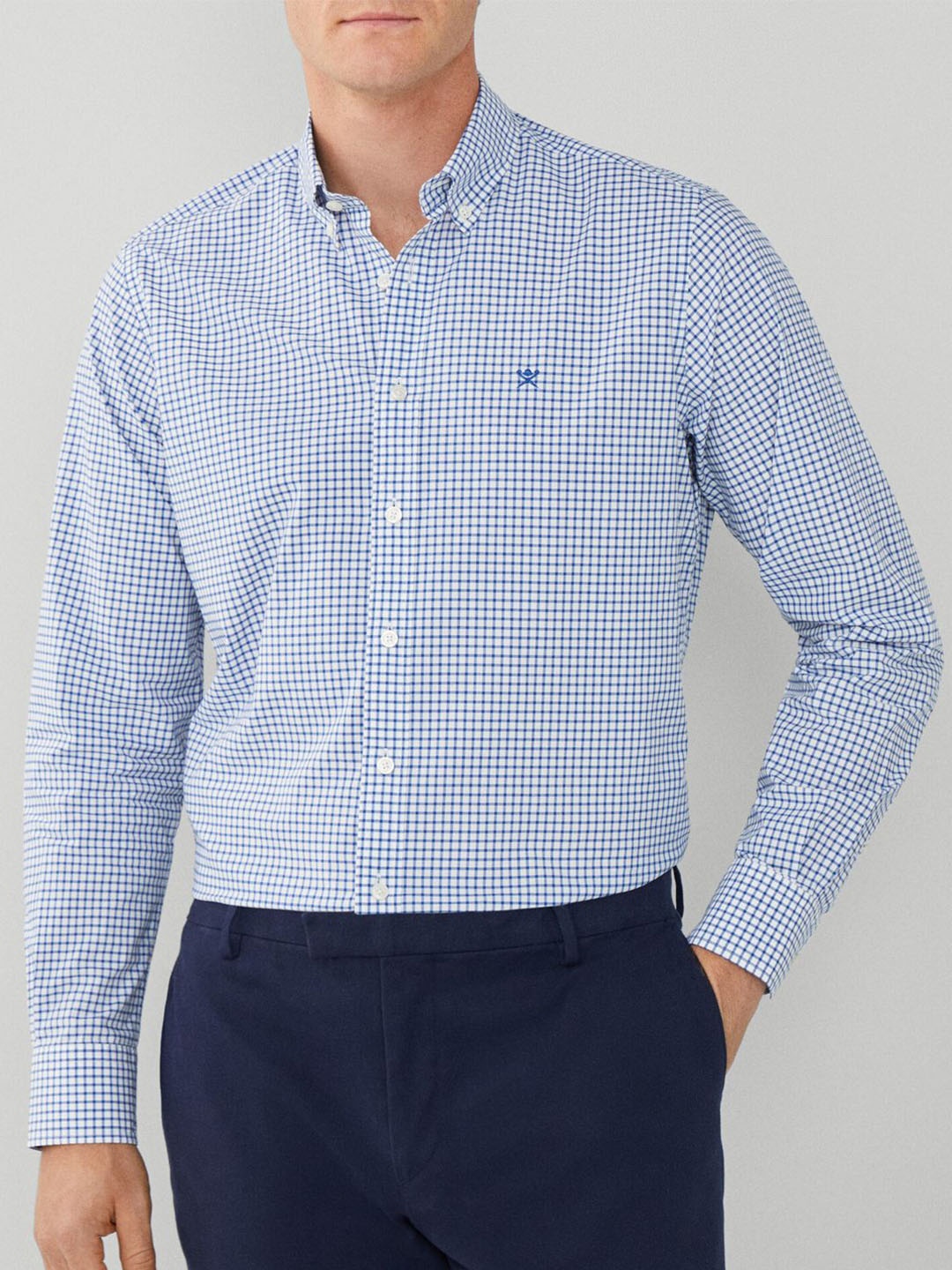 

HACKETT LONDON Gingham Checks Cotton Checked Formal Shirt, Blue