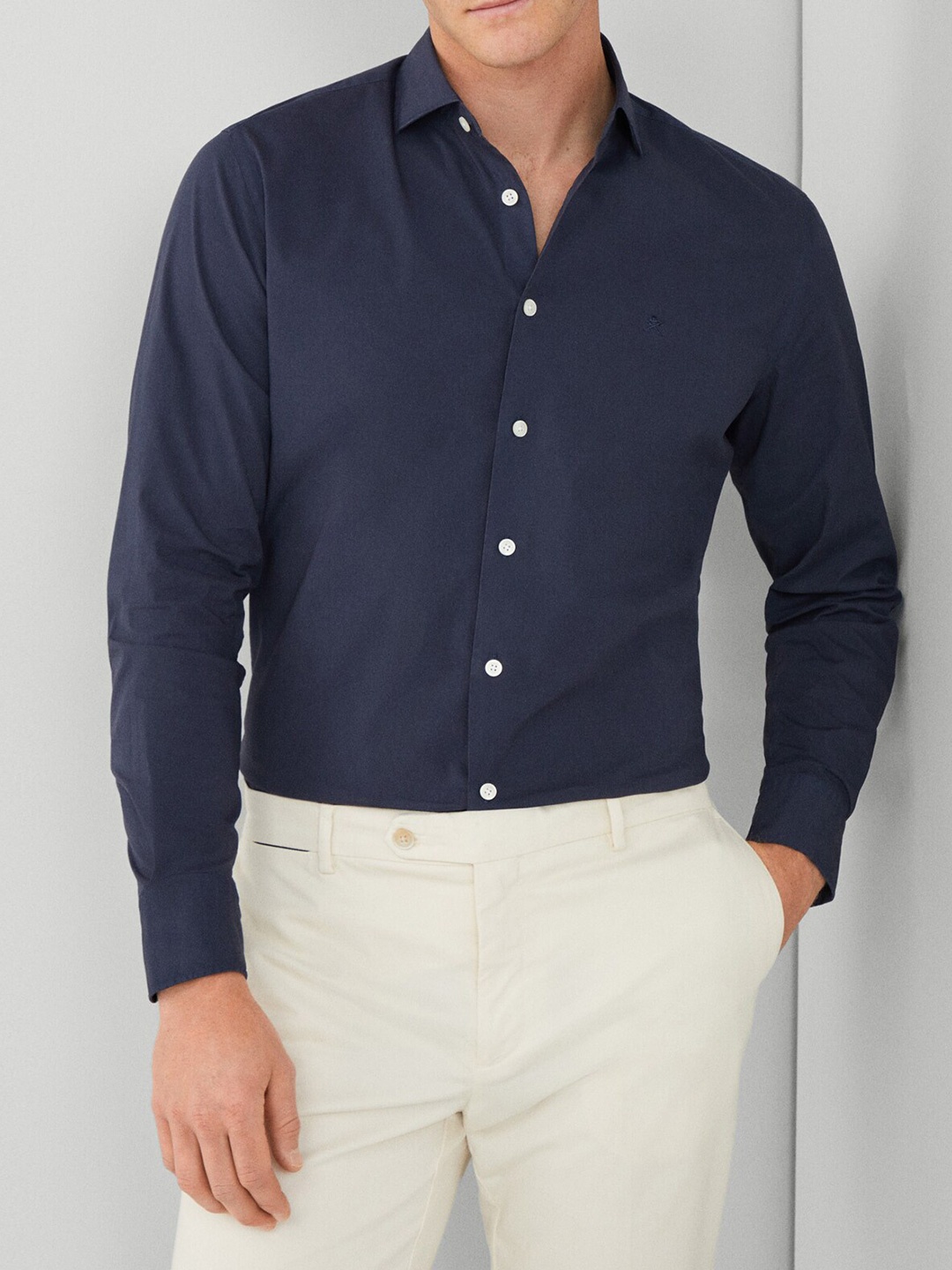 

HACKETT LONDON Spread Collar Cotton Formal Shirt, Navy blue