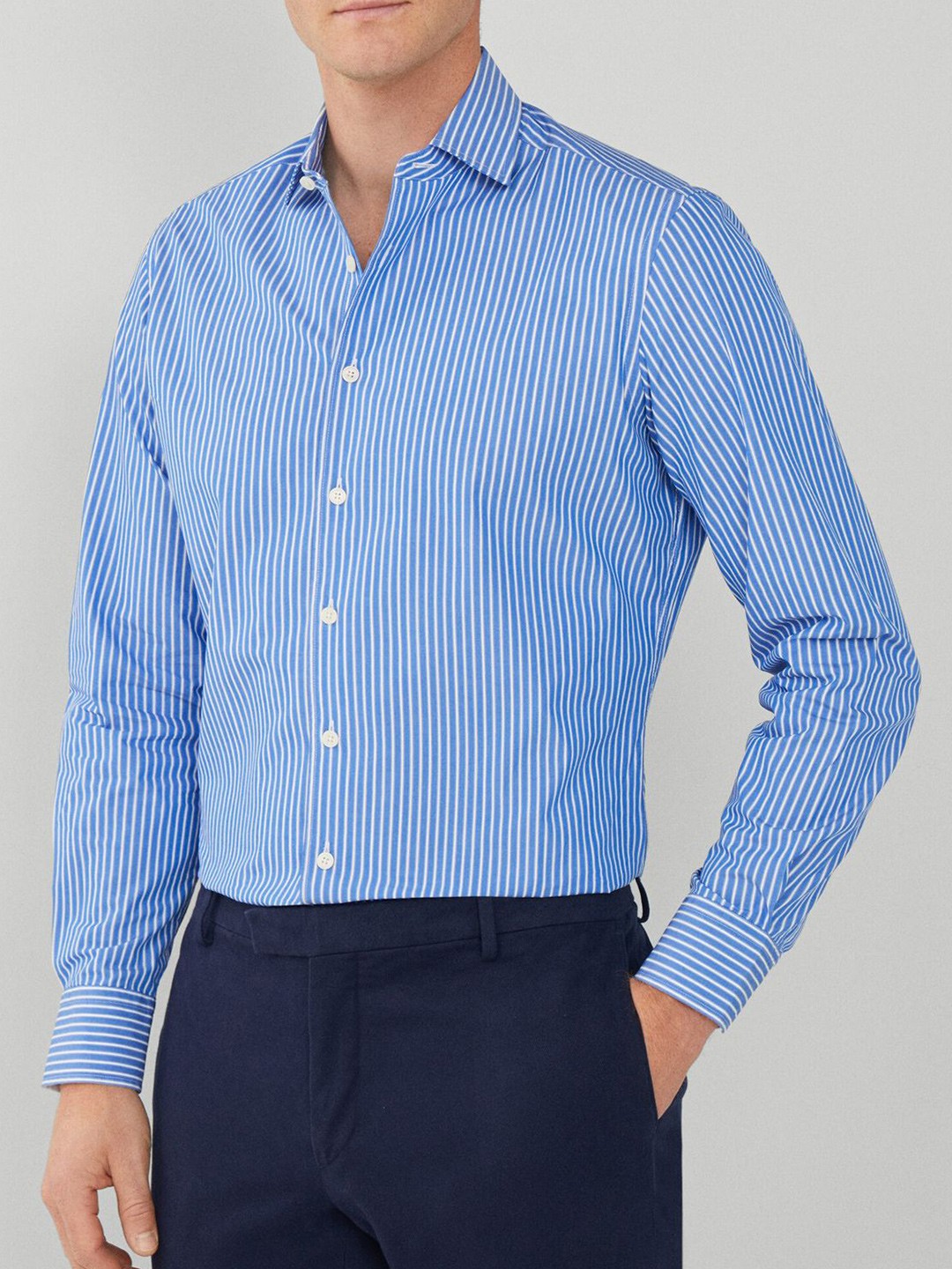 

HACKETT LONDON Cotton Striped Formal Shirt, Blue