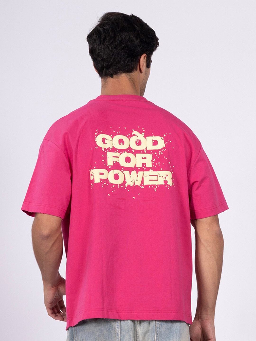 

DIMEH Men Typography Printed Round Neck Oversized T-shirt, Pink