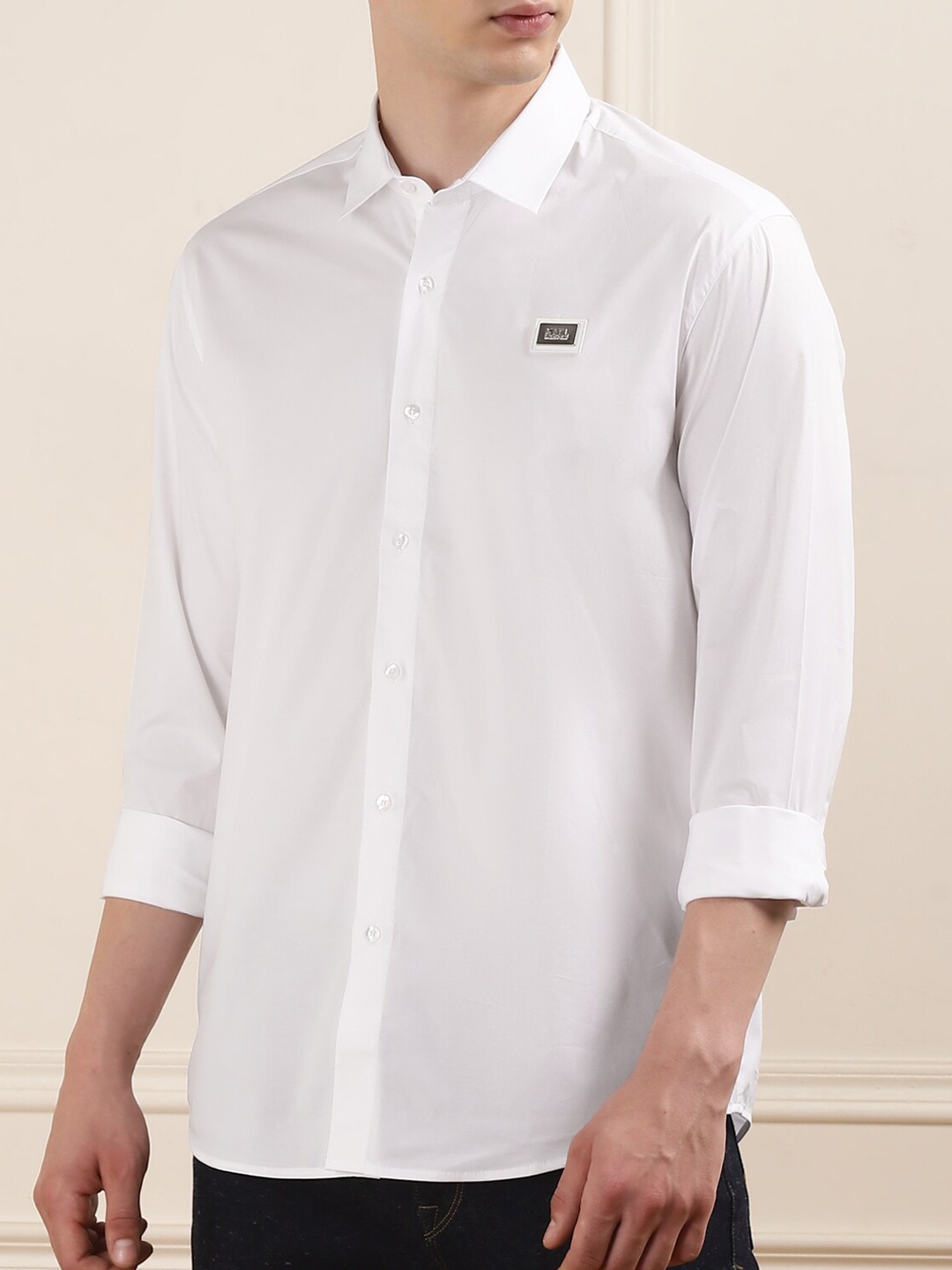

Karl Lagerfeld Spread Collar Opaque Casual Shirt, White