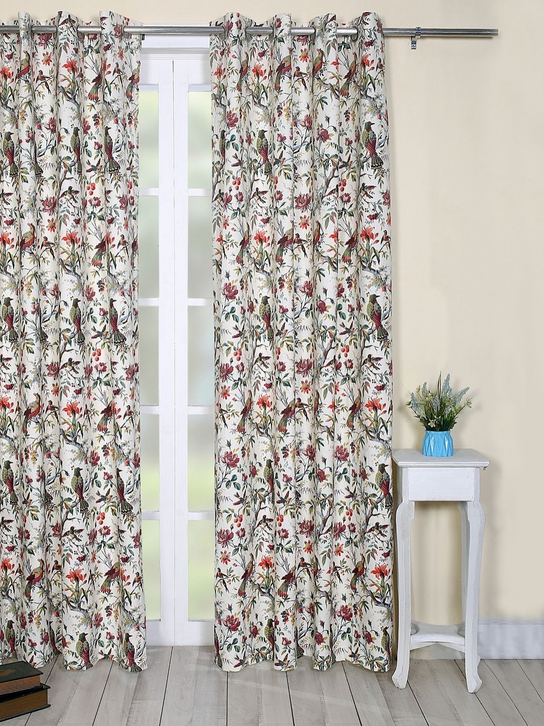 

Soumya Red & White Floral Printed Cotton Room Darkening Long Door Curtain