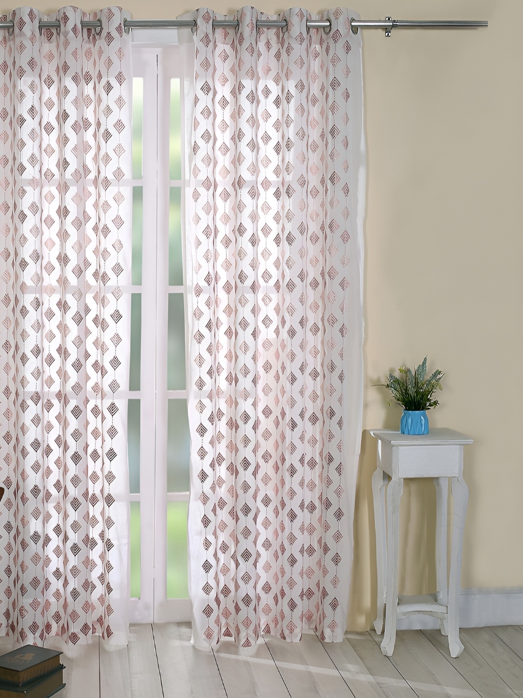 

Soumya Magenta & White Geometric Sheer Long Door Curtain