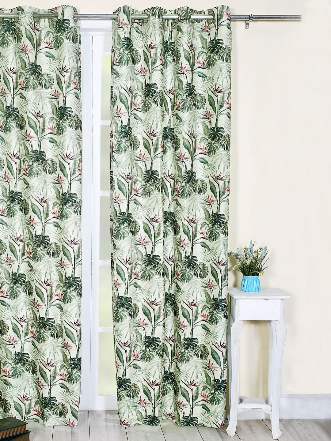 

Soumya Green & Pink Floral Printed Cotton Room Darkening Long Door Curtain