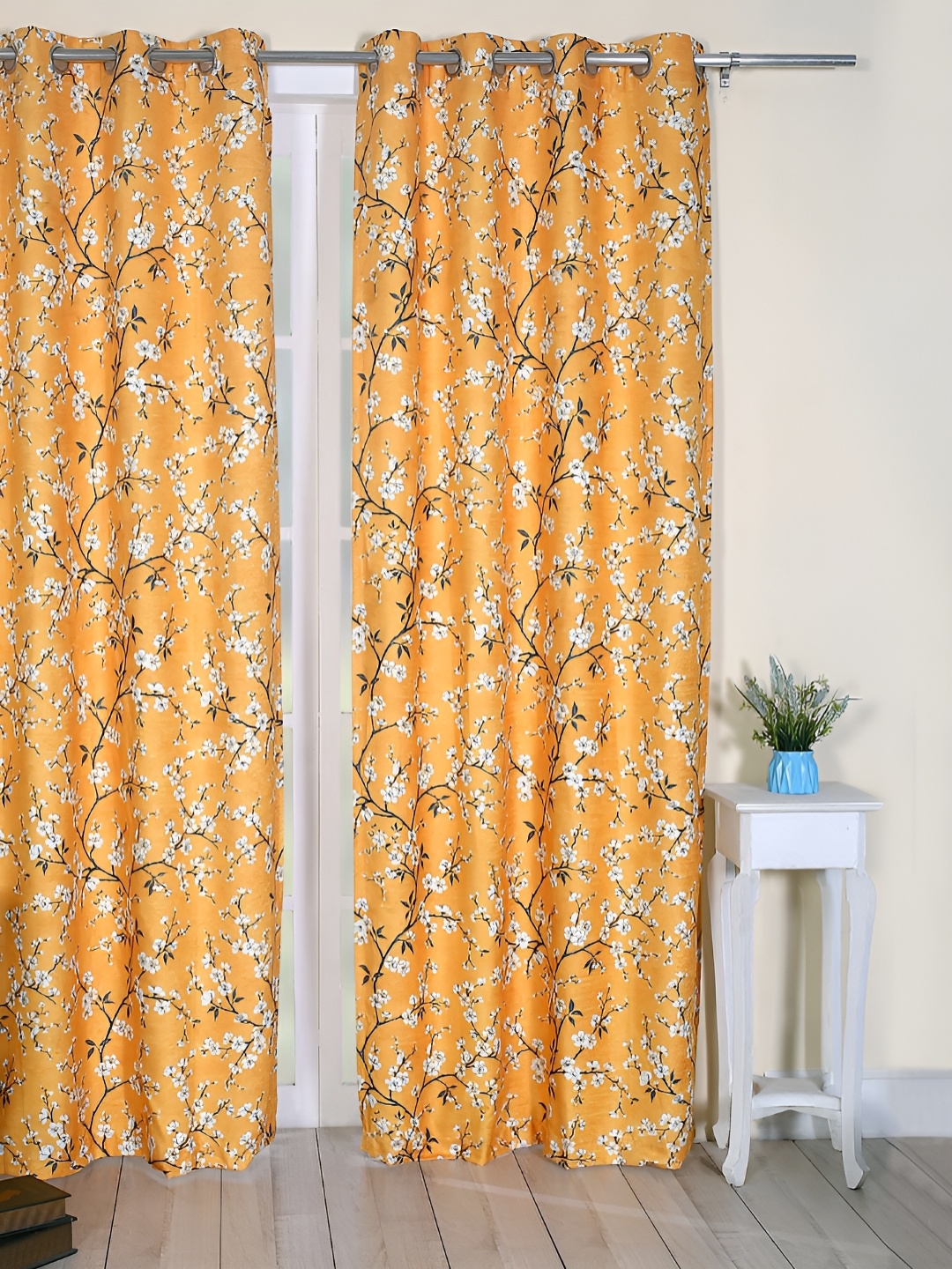 

Soumya Yellow & White Floral Printed Room Darkening Door Curtain