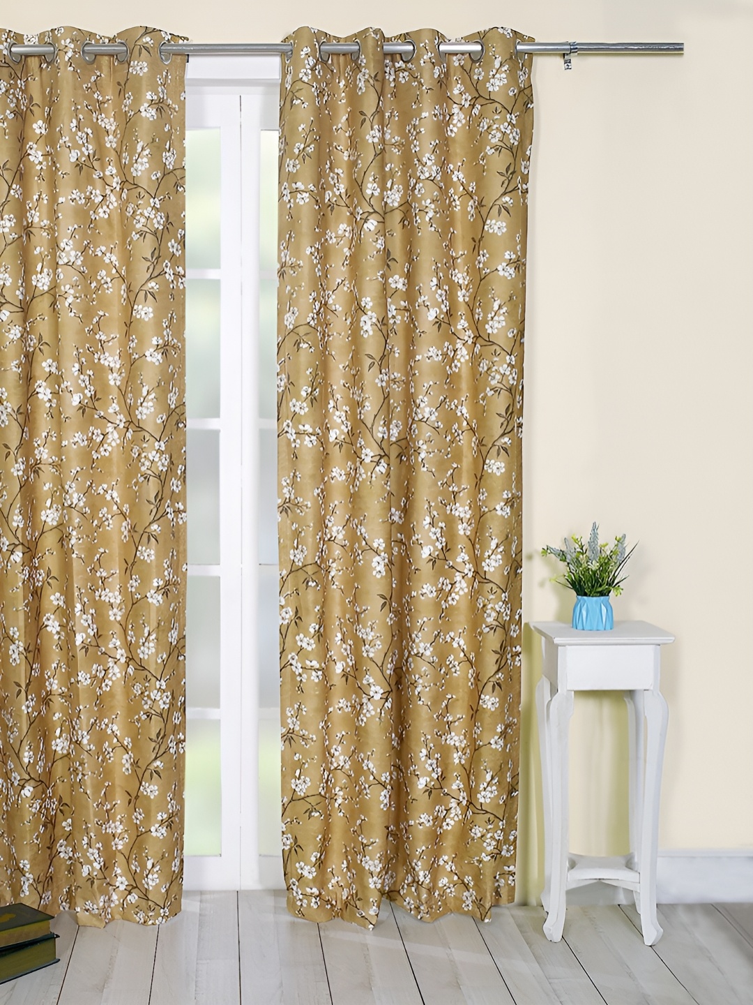 

Soumya Brown & White Floral Printed Room Darkening Long Door Curtain