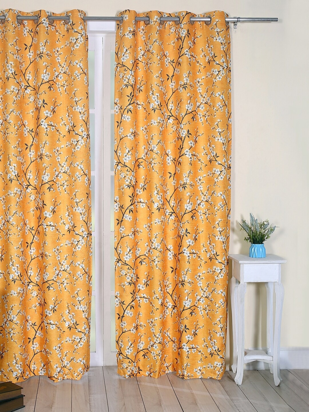 

Soumya Yellow & White Floral Printed Room Darkening Long Door Curtain