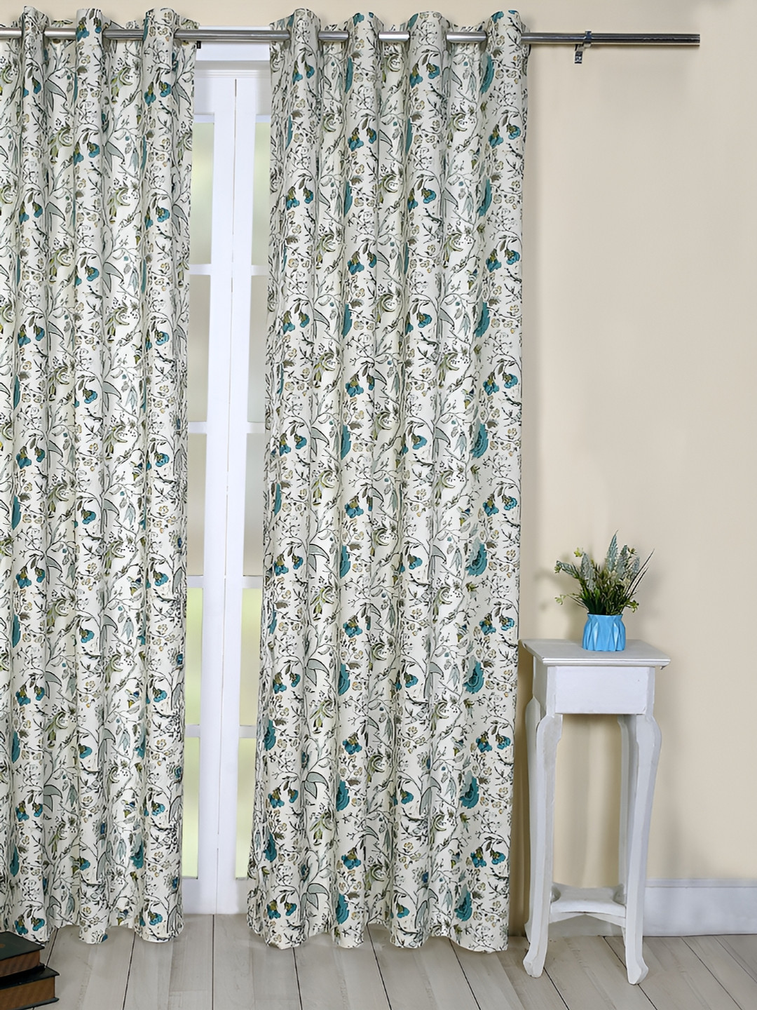 

Soumya Blue & White Floral Room Darkening Door Curtain