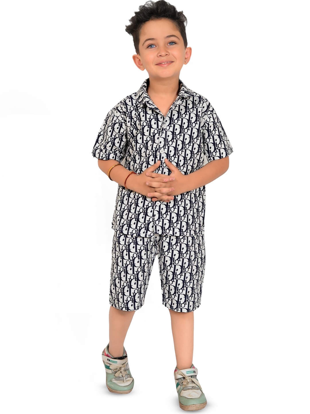 

KIDZAREA Boys Printed Shirt Collar Party Shirt with Shorts, Blue