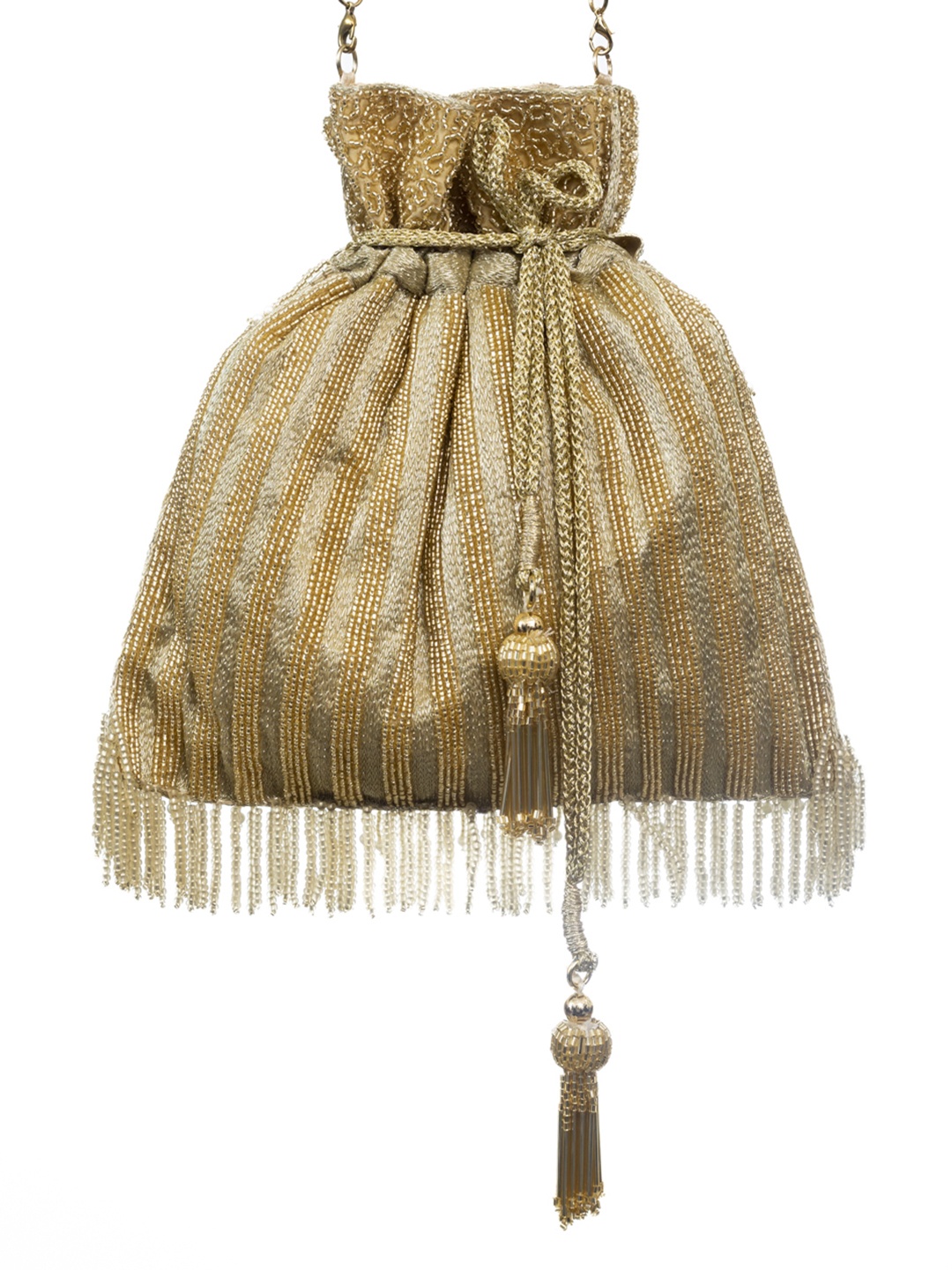 

SG by Sonia Gulrajani Textured Bucket Handheld Bag with Tasselled, Gold