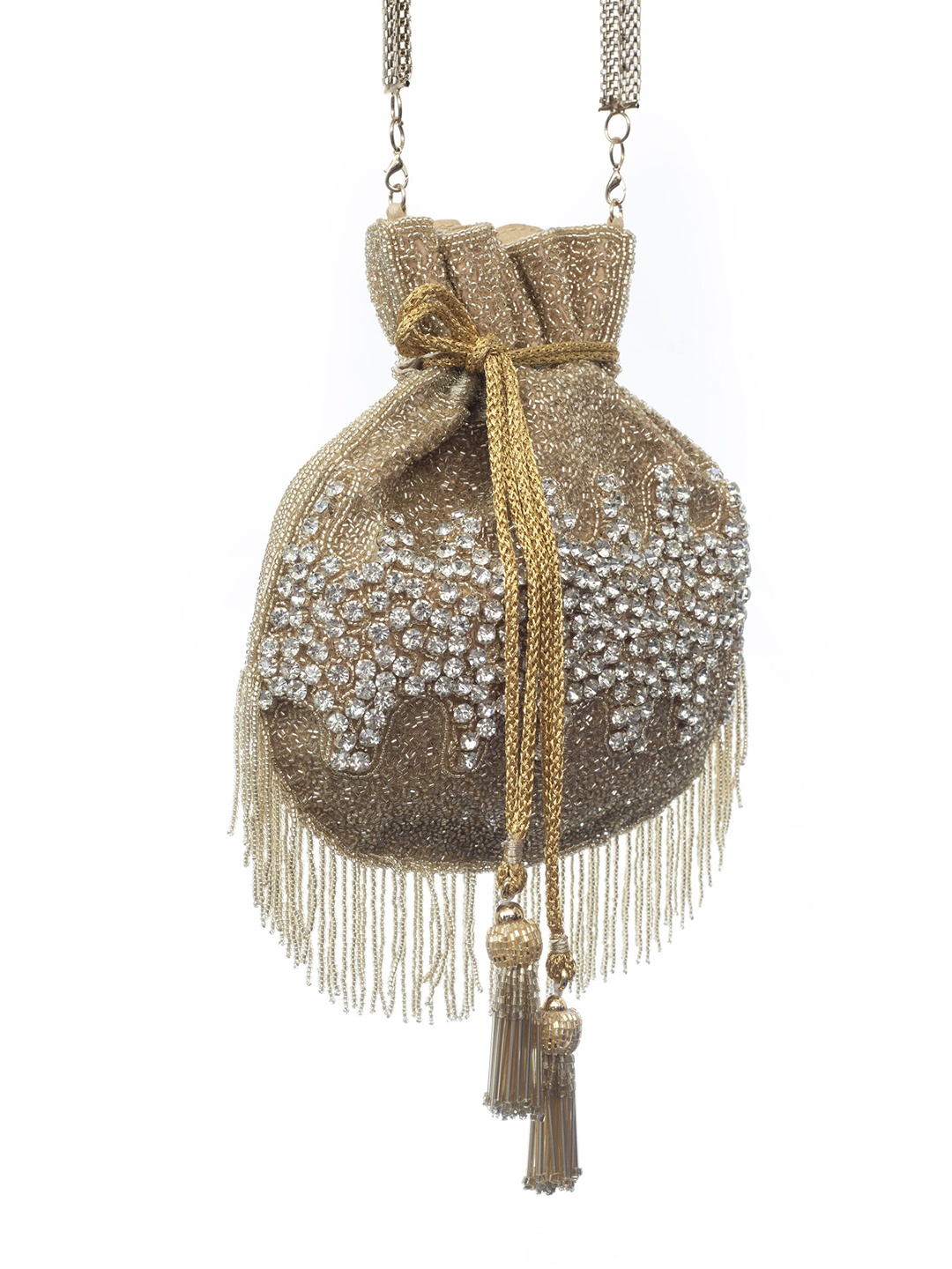 

SG by Sonia Gulrajani Women Embellished Oversized Bucket Shoulder Bag with Tasselled, Gold
