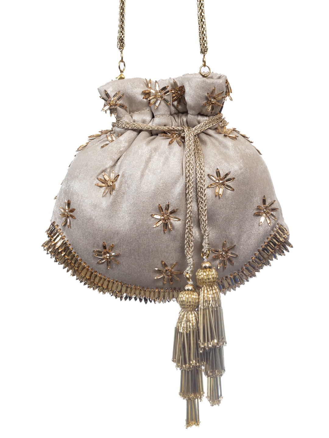

SG by Sonia Gulrajani Embellished Bucket Shoulder Bag with Tasselled, Gold