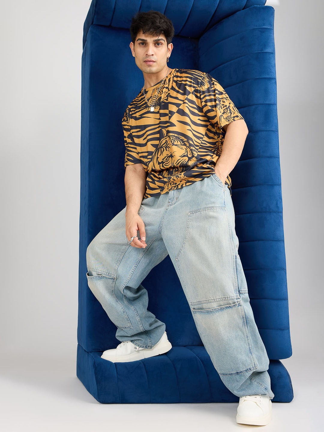 

FREAKINS Men Cotton Animal Printed Round Neck T-shirt, Orange