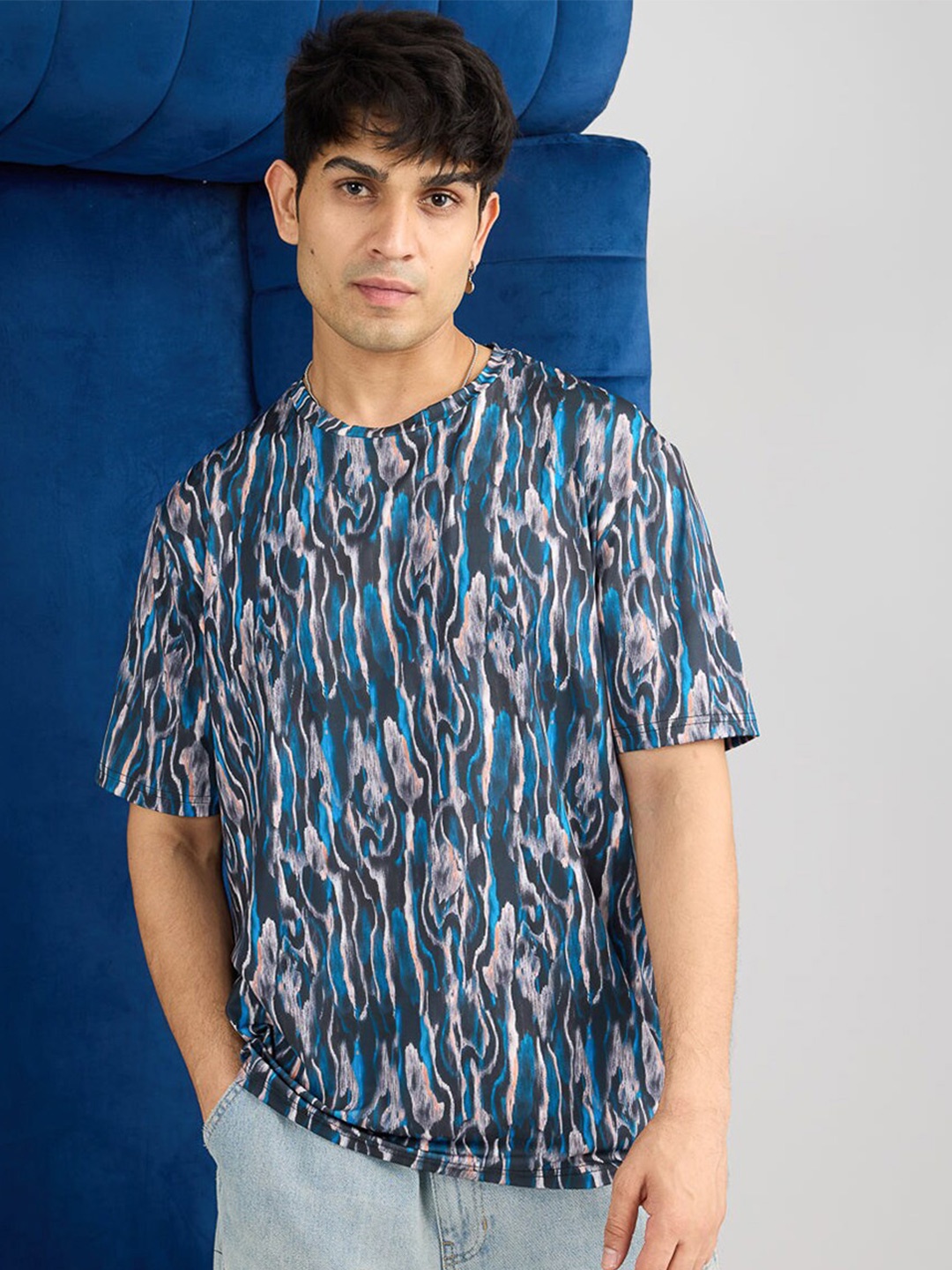 

FREAKINS Men Abstract Printed Round Neck T-shirt, Blue