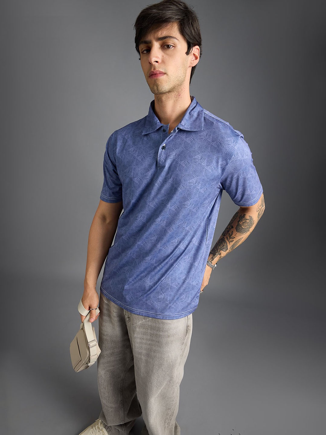 

FREAKINS Men Printed Polo Collar T-shirt, Blue